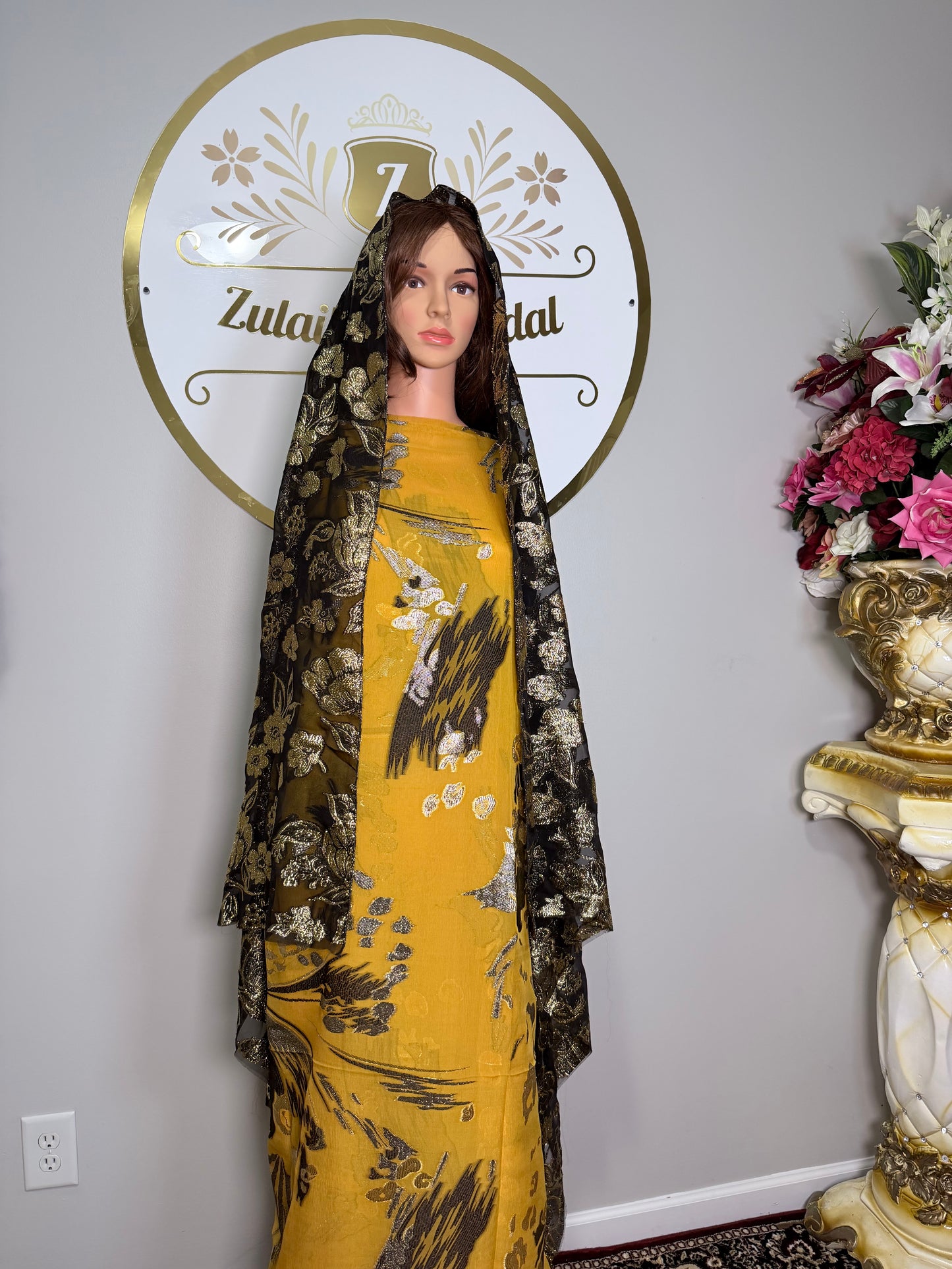 High Premium Metallic Silk French Fransawi Dirac Set-lack-Yellow