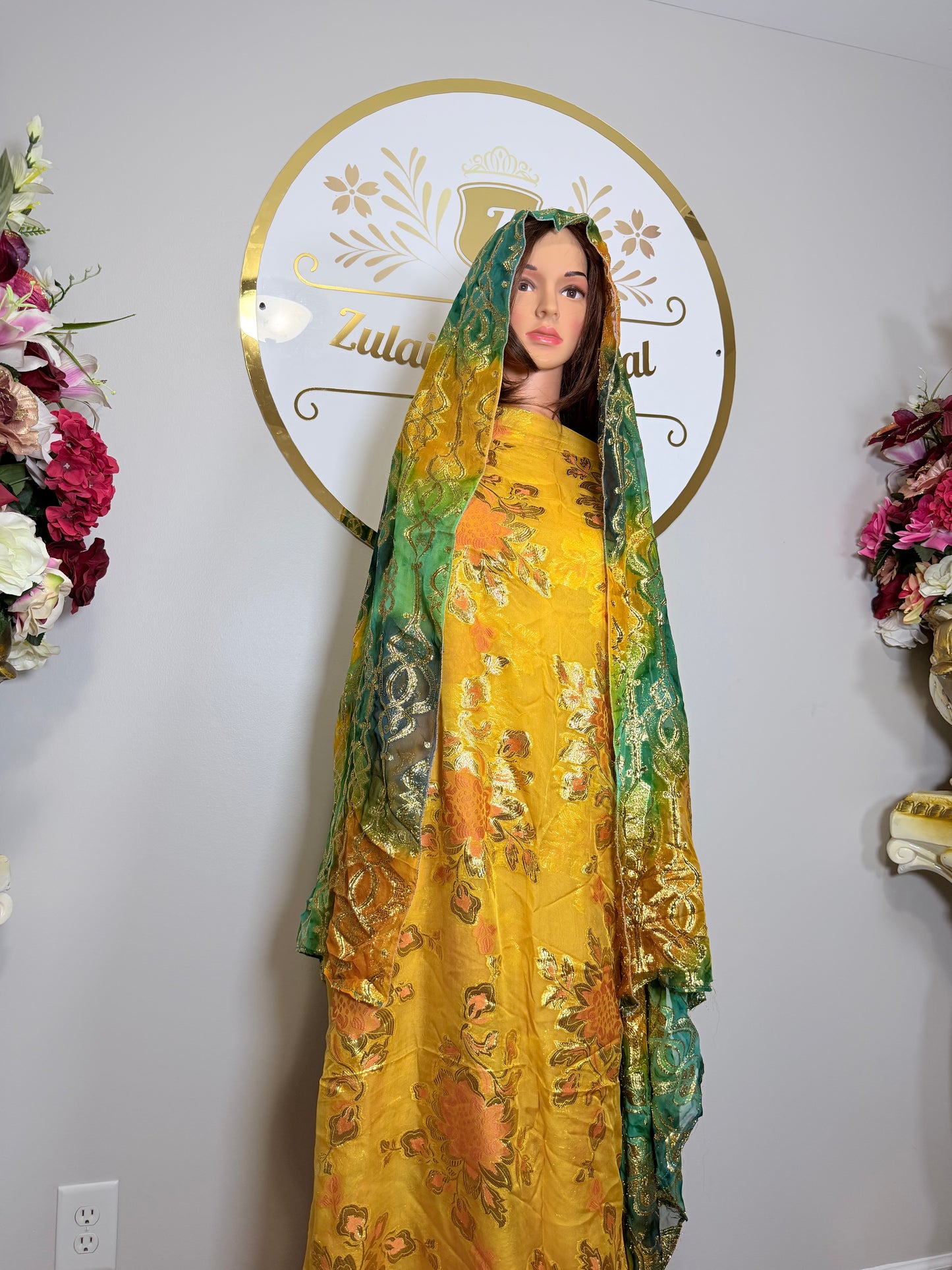 High Premium Metallic Silk French Fransawi Dirac Set-Yellow