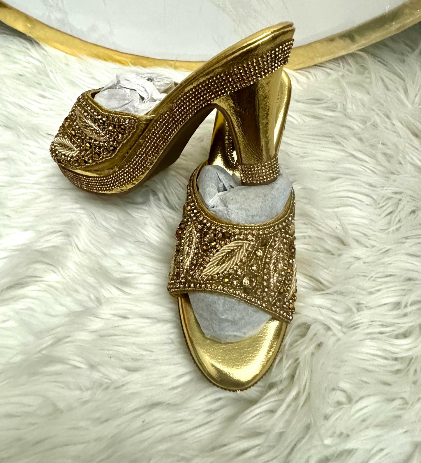 Rhinestones High Heels-Gold.