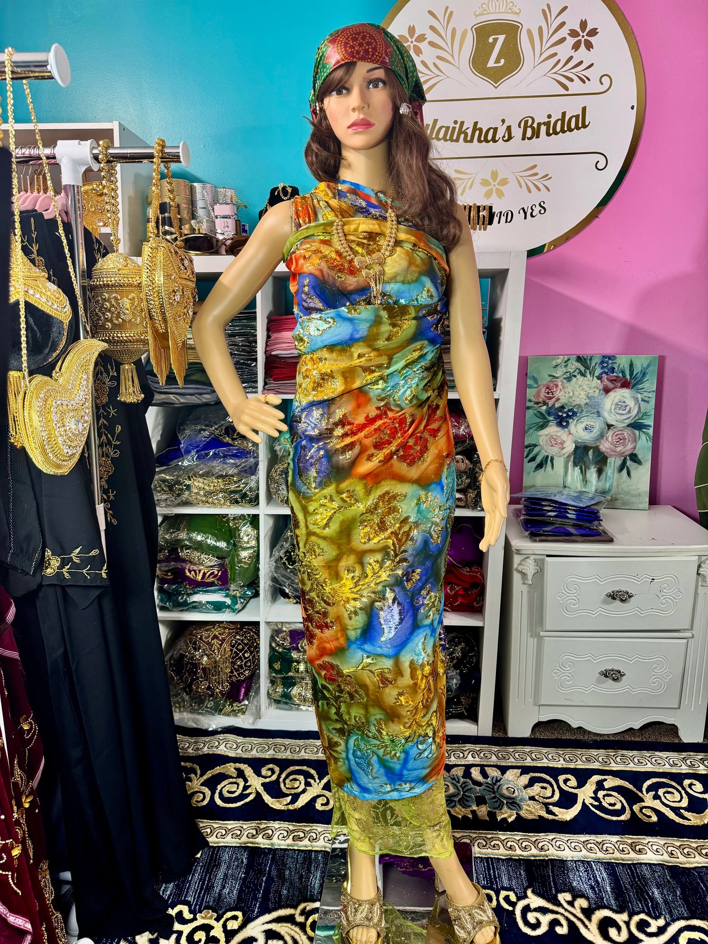 Fartun Maqmal Luxury Rainbow/Olive set - Zulaikha’s Bridal