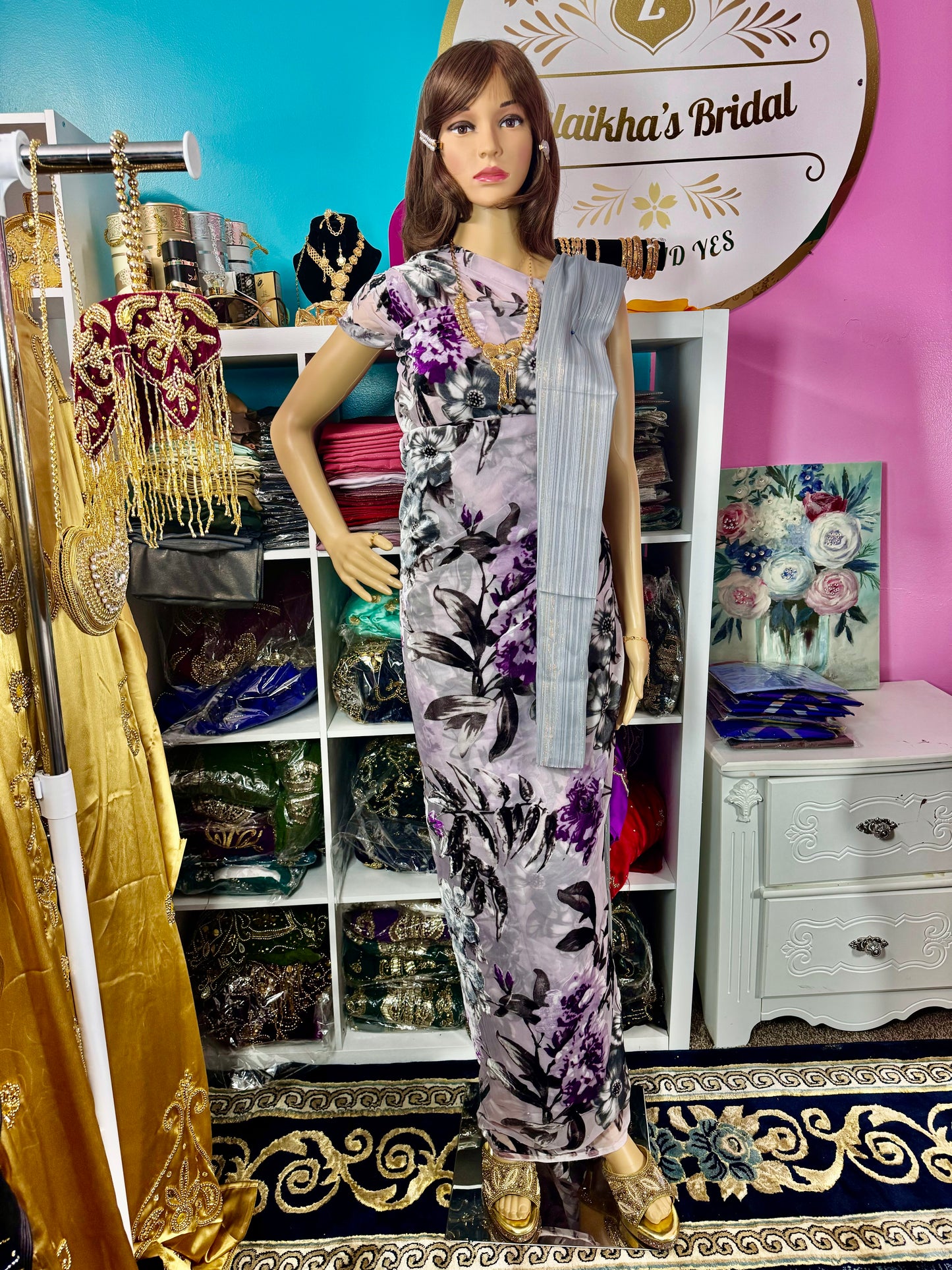 Purple Gray Maqmal Floral Dirac Set.