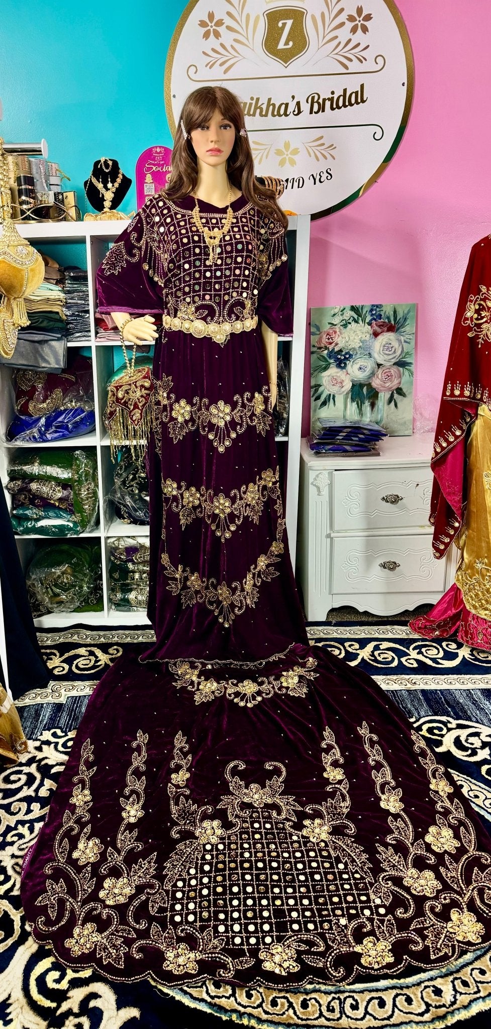 Asra Somali Bridal Dirac Set Velvet - Mulberry - Zulaikha’s Bridal