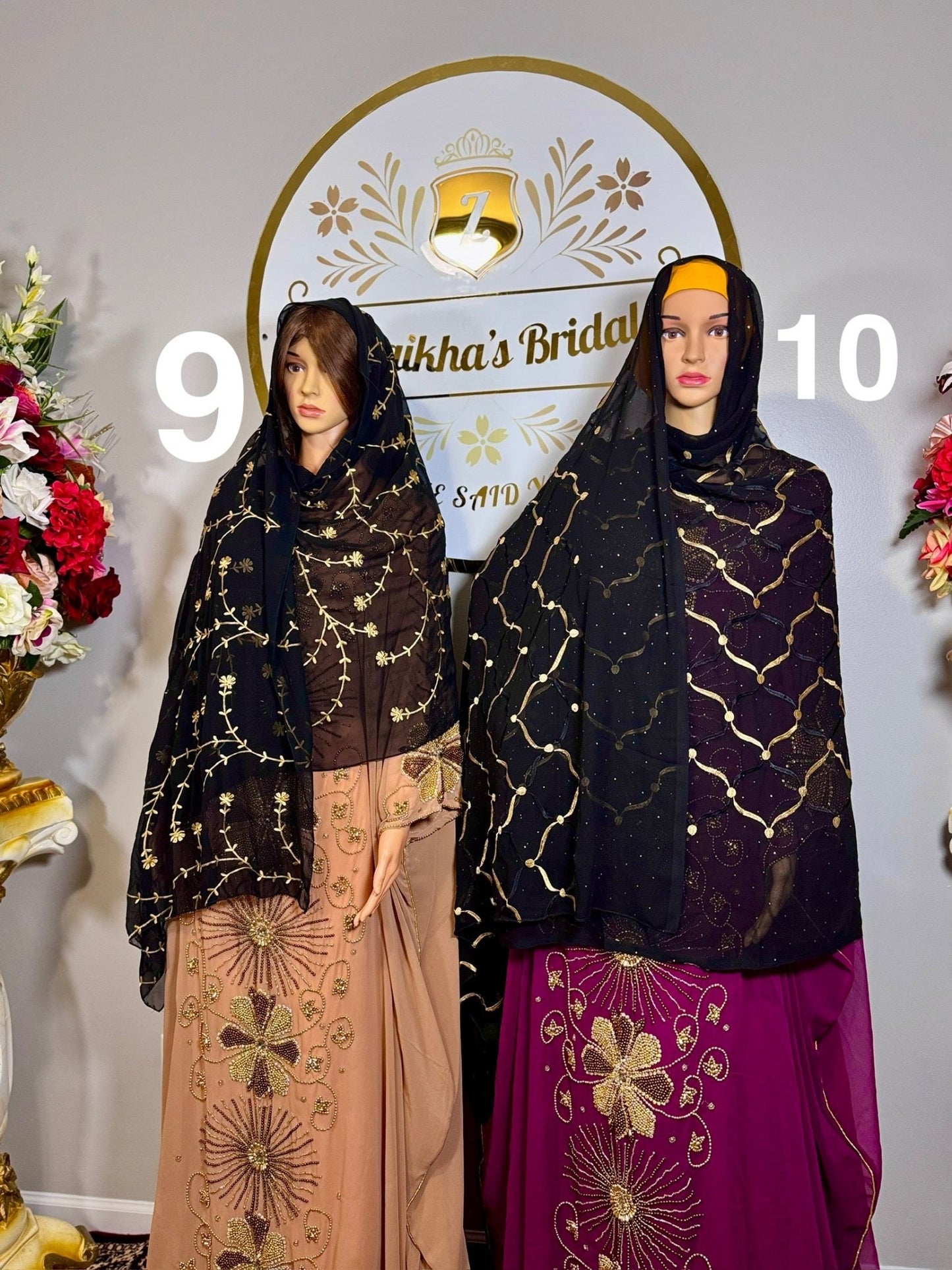 Classic Muslim Black Chiffon Embroidered Hijab Scarf - Zulaikha’s Bridal