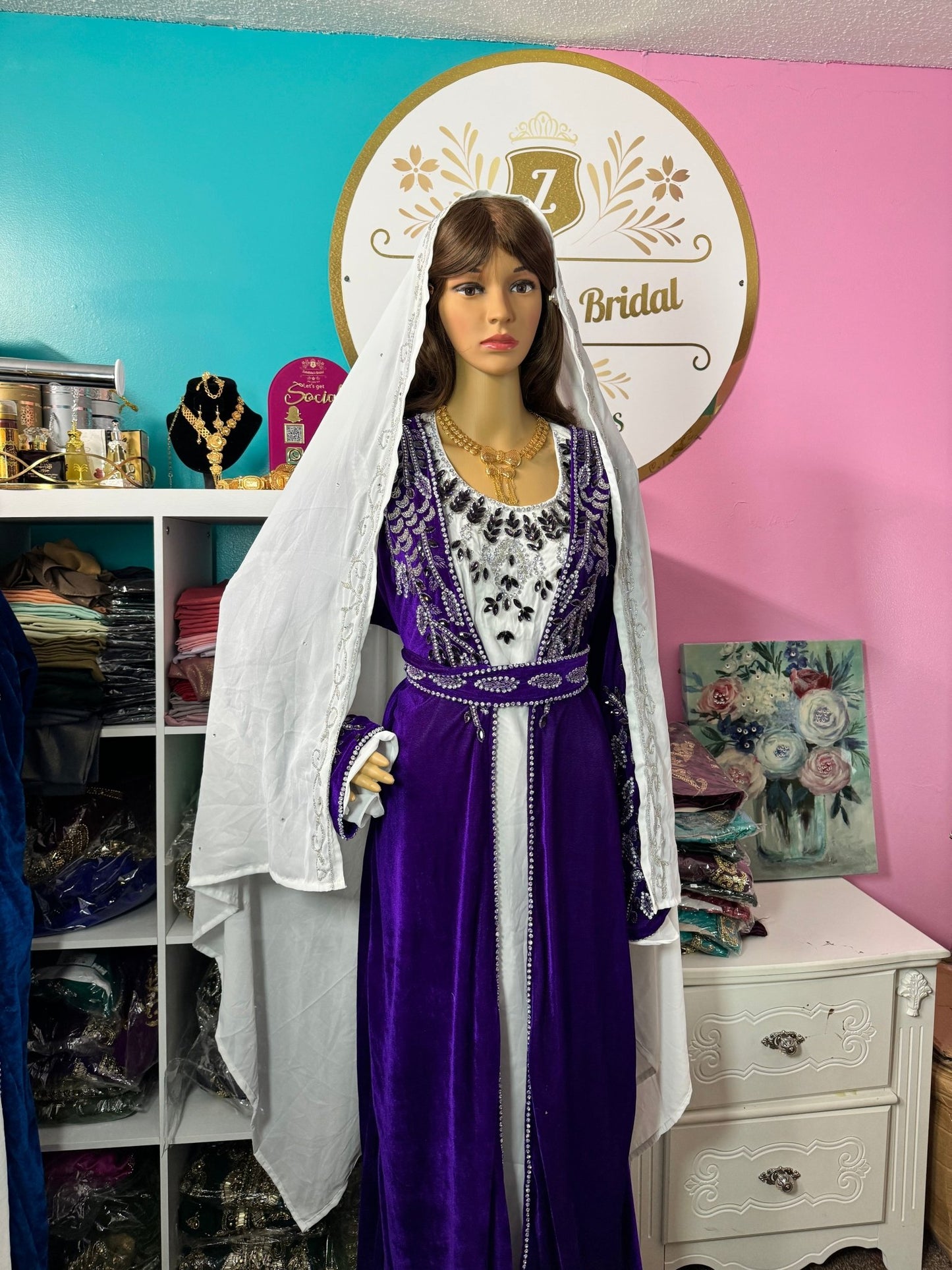 Isra Luxury Crystal Velvet Abaya - Indigo - Zulaikha’s Bridal