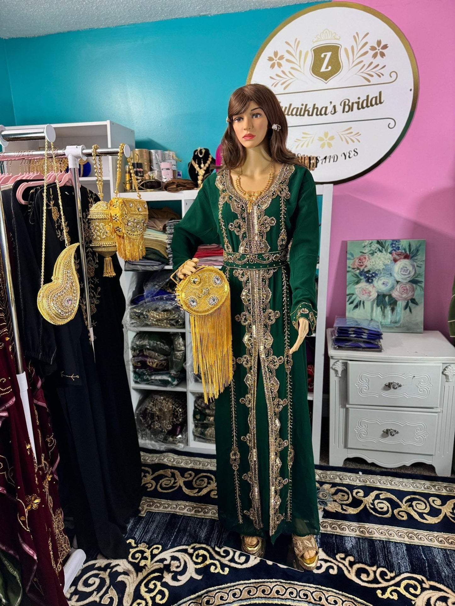 Muslim Eid, Party Nikah Kaftan - Dark Green - Zulaikha’s Bridal