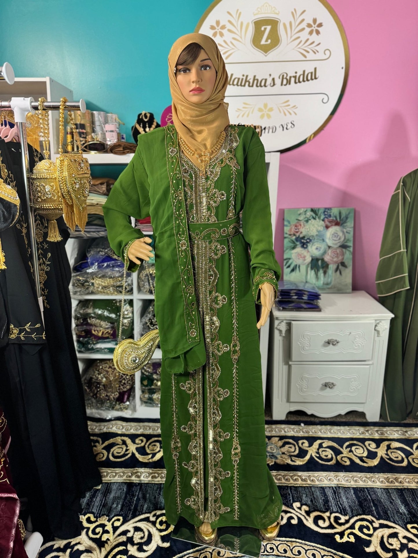Muslim Eid, Party Nikah Kaftan - Olive Green - Zulaikha’s Bridal