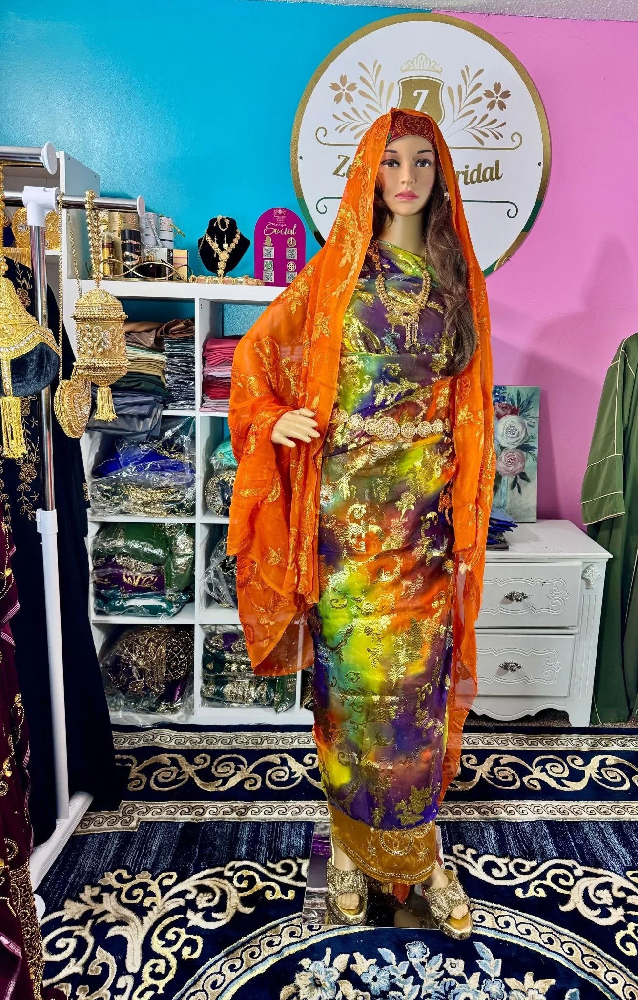 Somali Luxury Faransawi Dirac set Orange Purple - Zulaikha’s Bridal