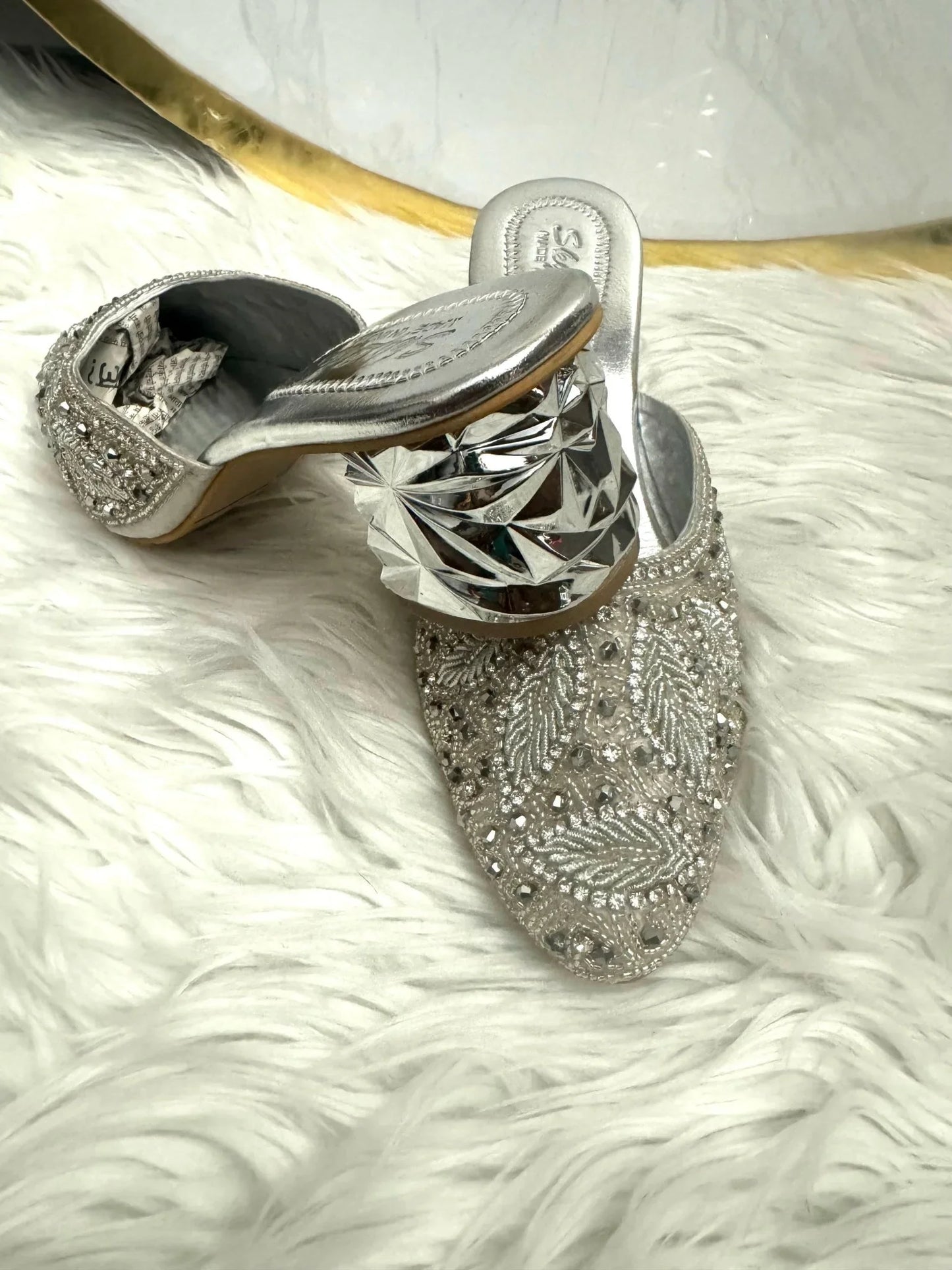 Wedding Bridal Party Rhinestone Crystal Flat Shoes - Silver - Zulaikha’s Bridal