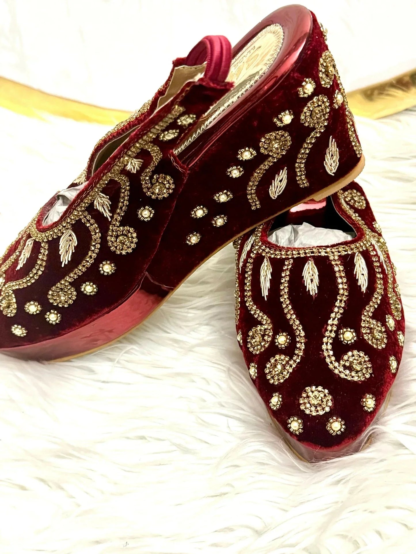 Wedding Bridal Party Rhinestone Crystal High Heels Shoes - Maroon - Zulaikha’s Bridal