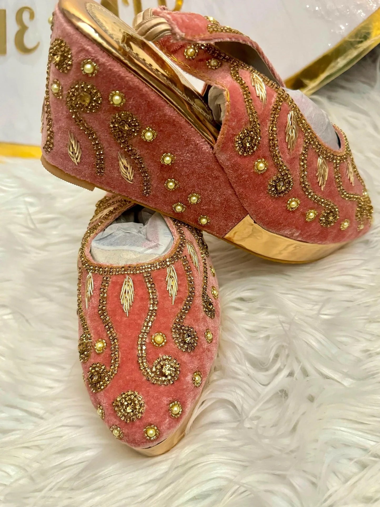 Wedding Bridal Party Rhinestone Crystal High Heels Shoes - Pink - Zulaikha’s Bridal