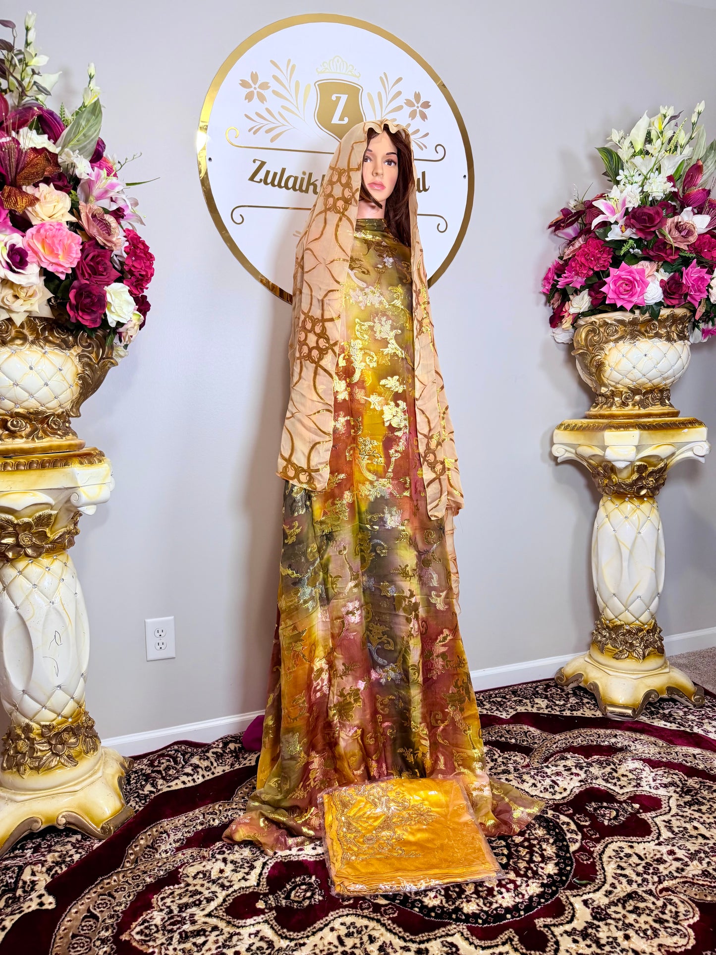 High Premium Metallic Silk French Fransawi Dirac Set-Gold