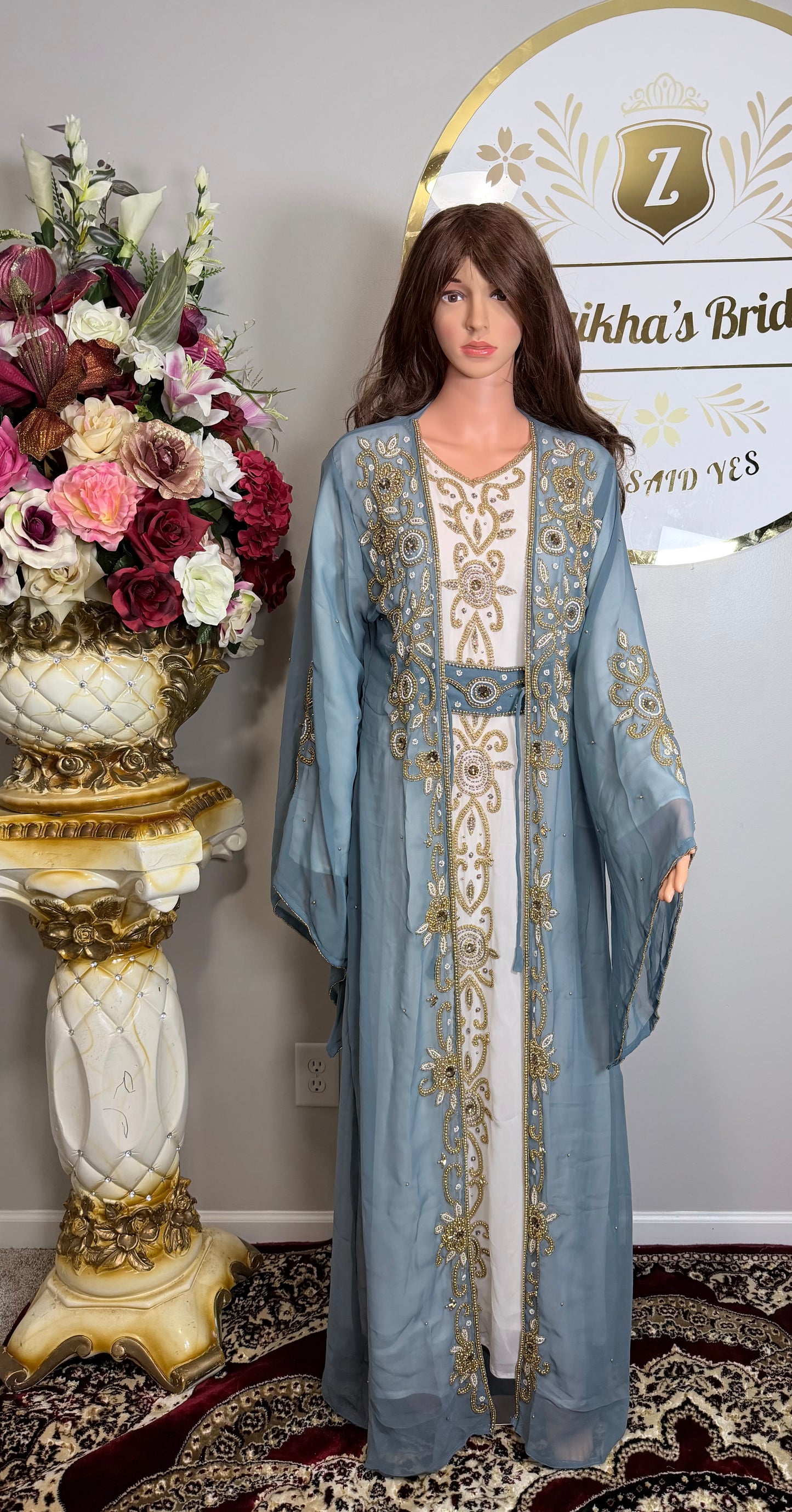 Luxury Moroccan Dubai Crystal Kaftan- Gray