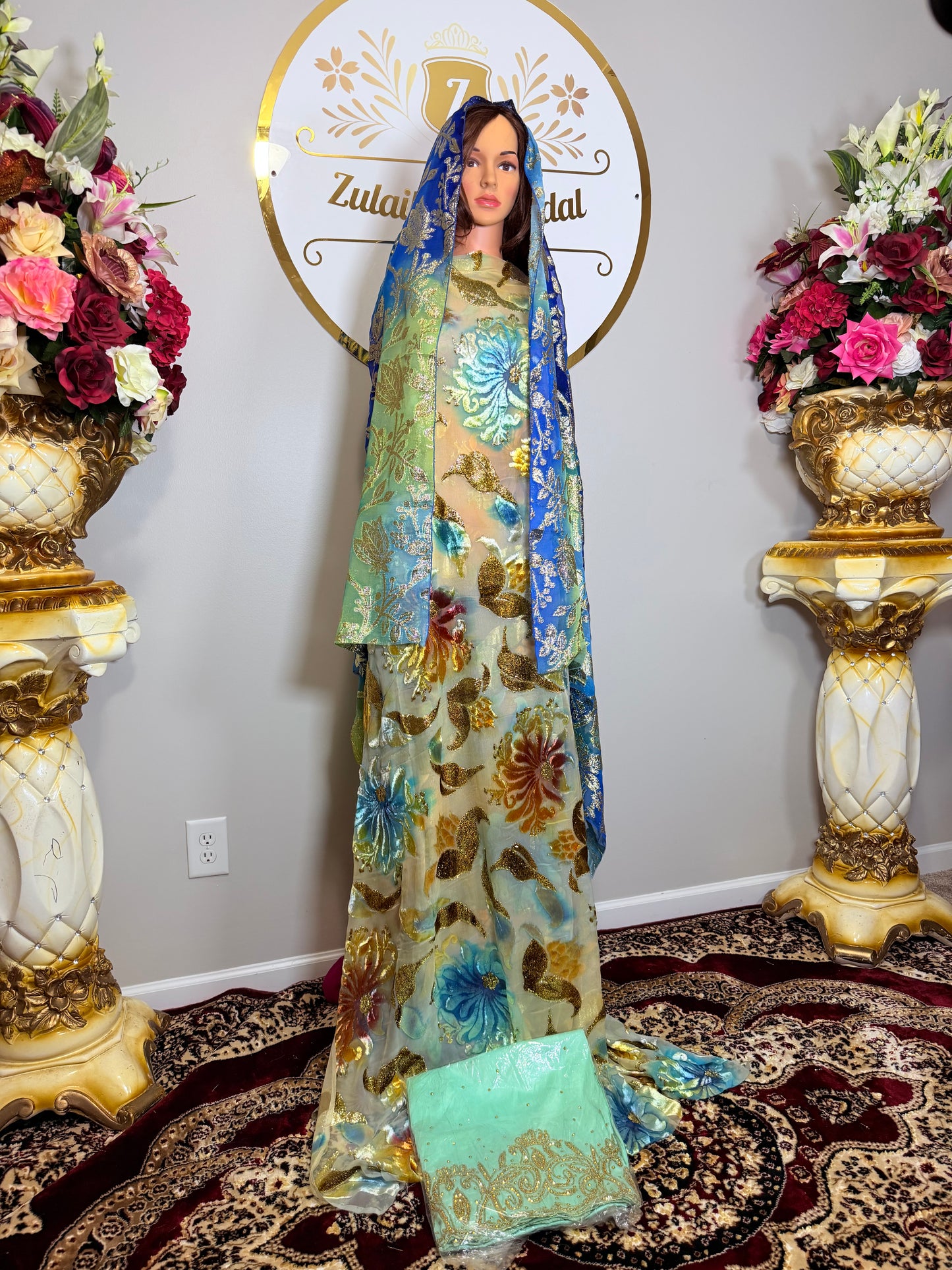 Luxury Maqbal Velvet Dirac Teal-Beige