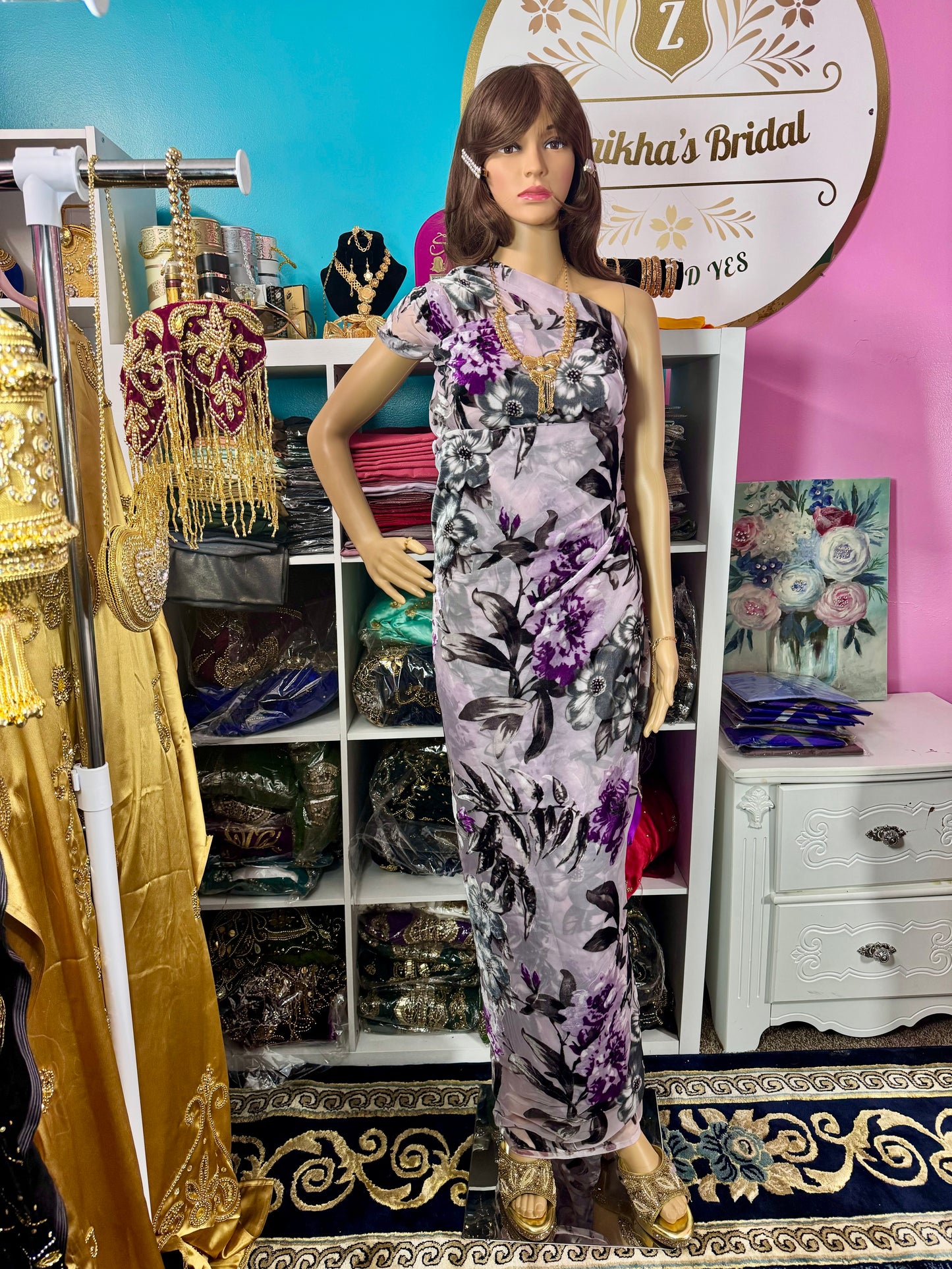 Purple Gray Maqmal Floral Dirac Set.
