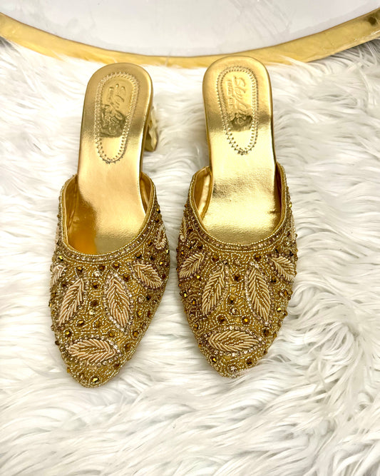 Rhinestone Flat Shoes-Gold