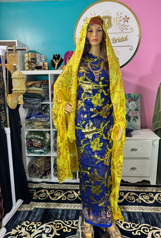 Maryam Faransawi Luxury  Royal Blue/Yellow Dirac set