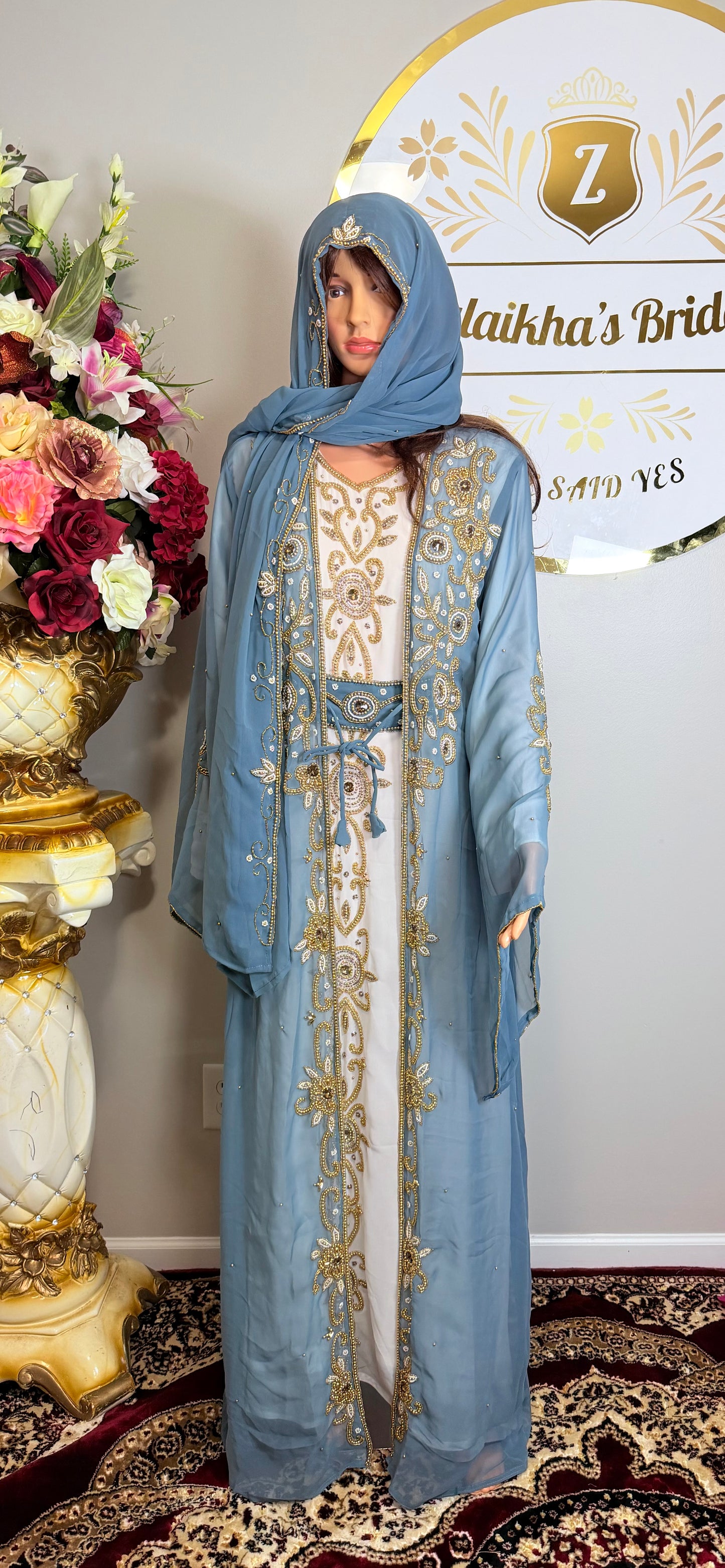 Luxury Moroccan Dubai Crystal Kaftan- Gray
