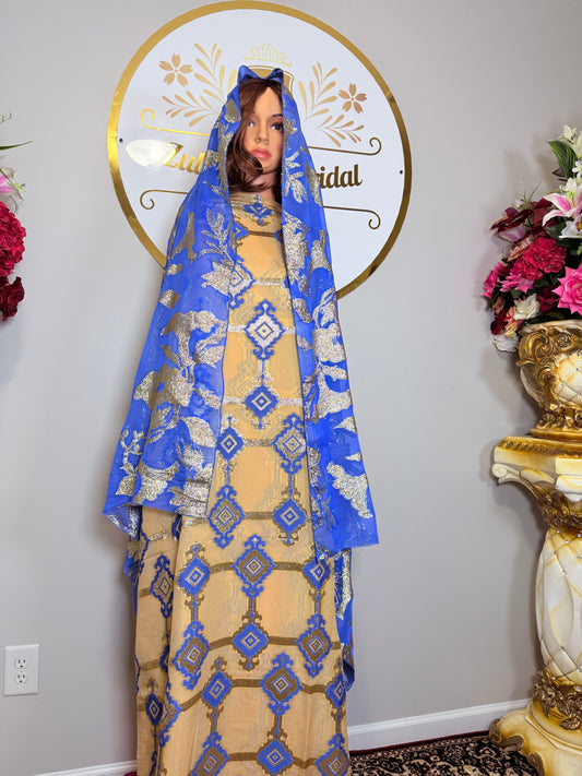 High Premium Metallic Silk French Fransawi Dirac Set-Blue Beige