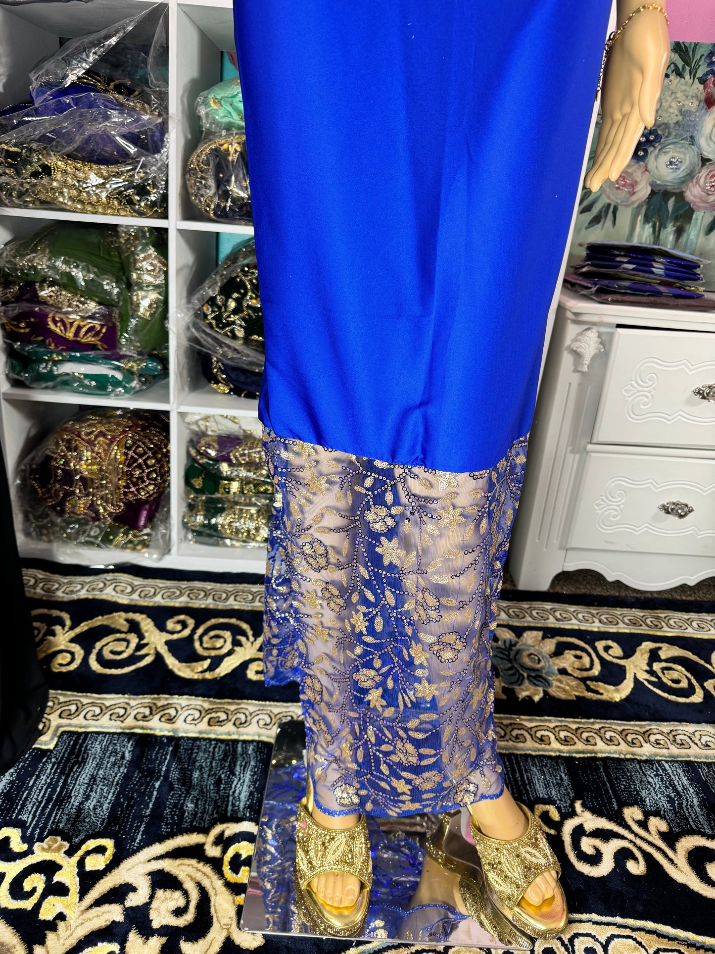 Hania Luxury Velvet Royal blue/ Olive Maqmal set