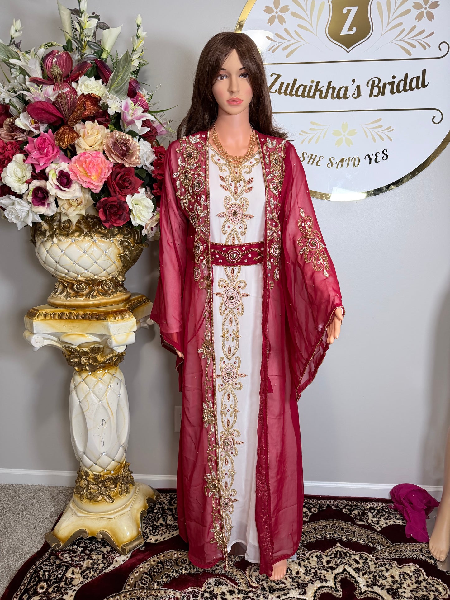 Luxury Moroccan Dubai Crystal Kaftan-Red