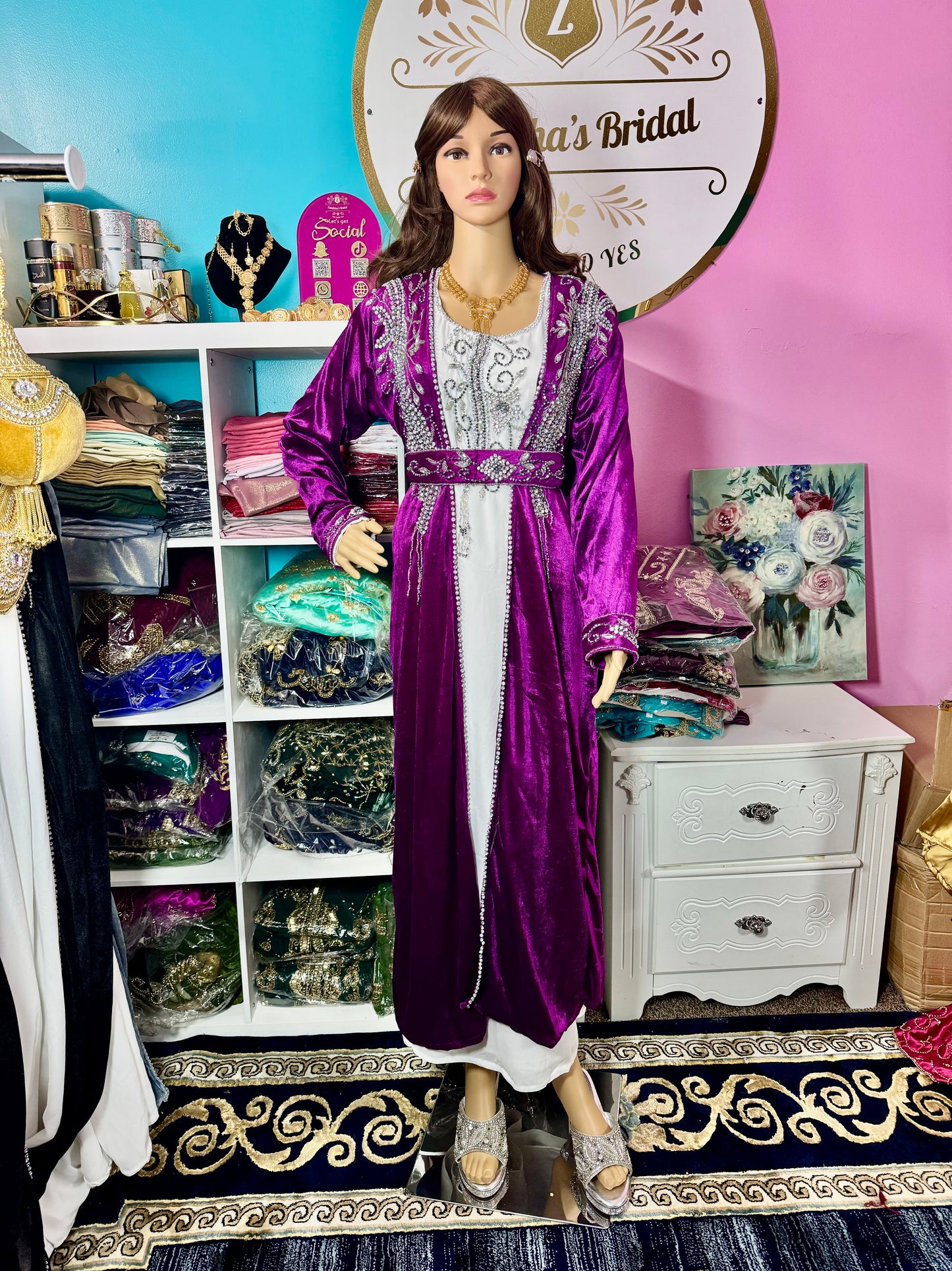 Sara Luxury Crystal Velvet Abaya-Purple