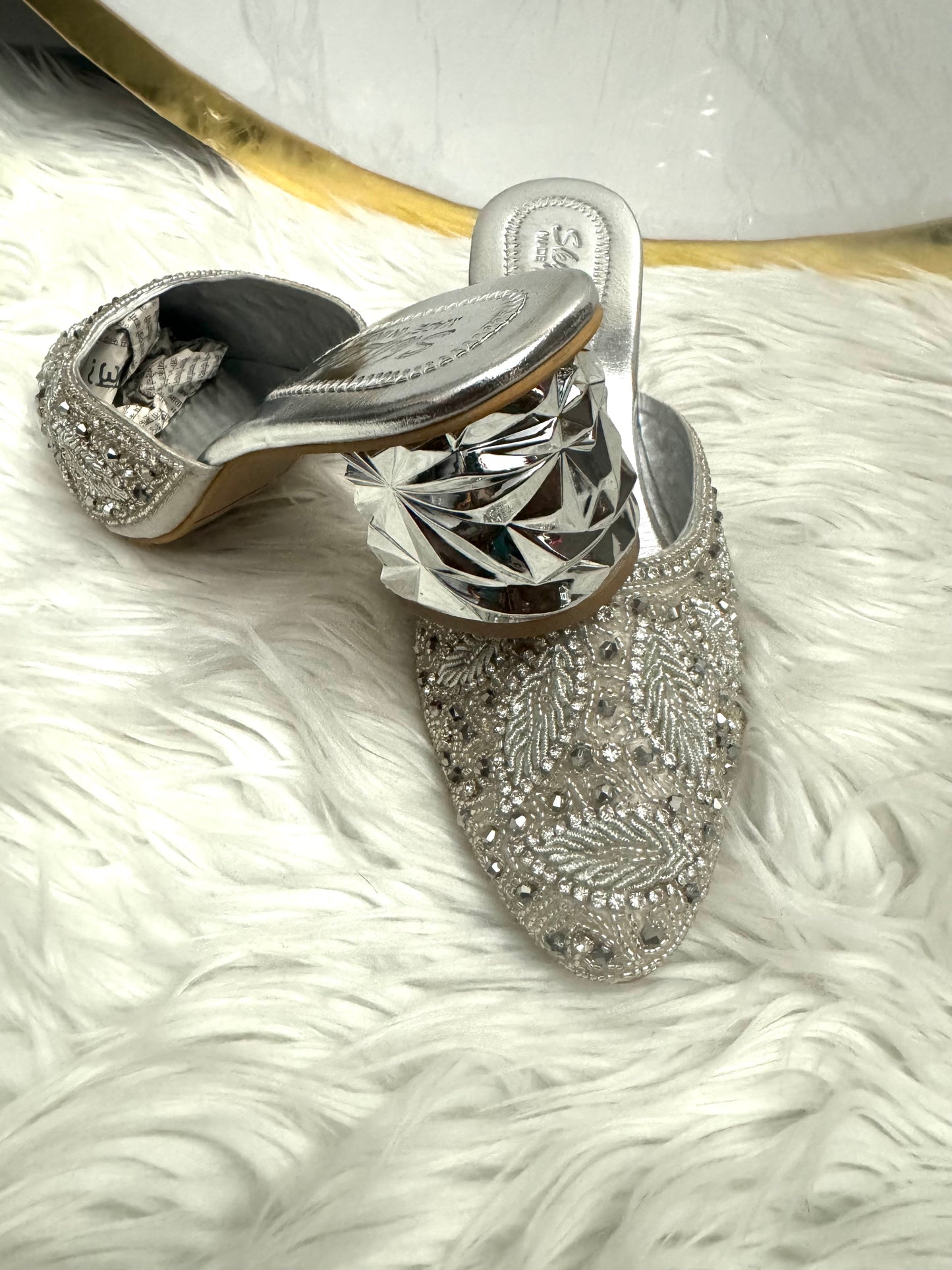 Rhinestone Flat Shoes-Silver