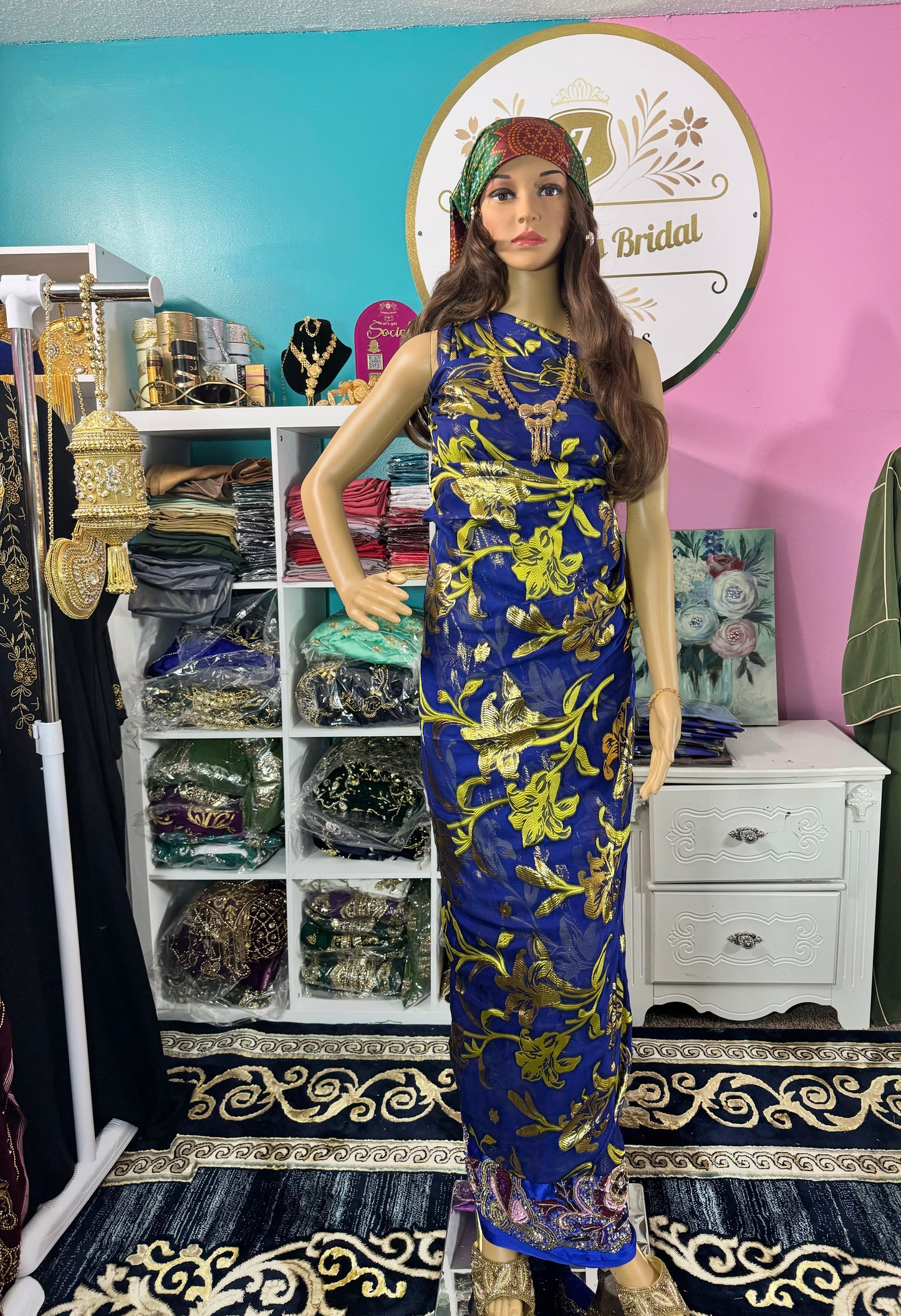 Maryam Faransawi Luxury  Royal Blue/Yellow Dirac set