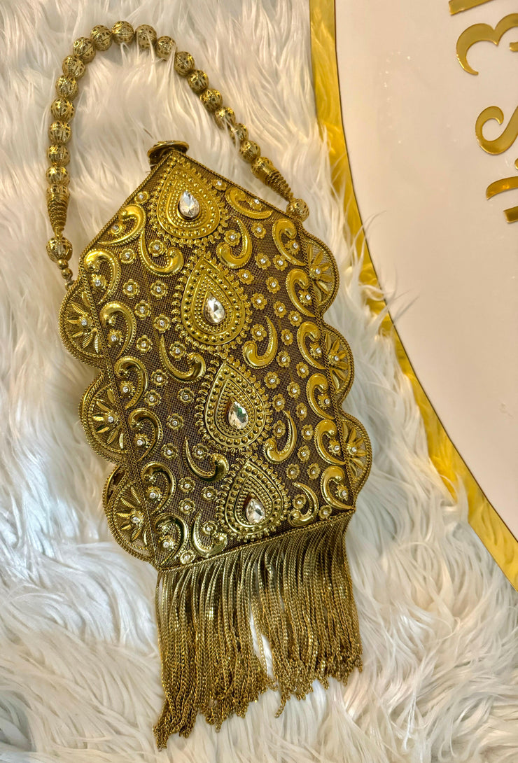 Dark Gold Rhinestone Bridal Clutch Bag.