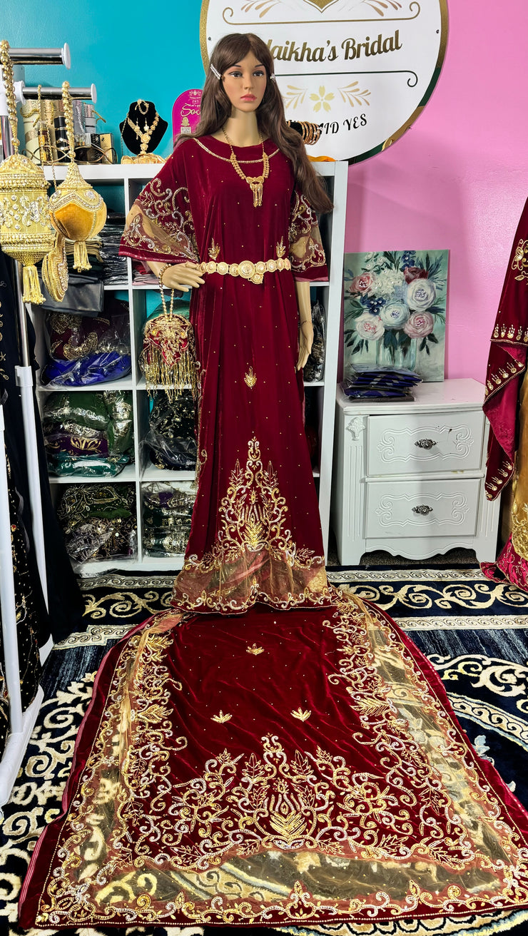 Velvet Hida Bridal Dirac set-Maroon.