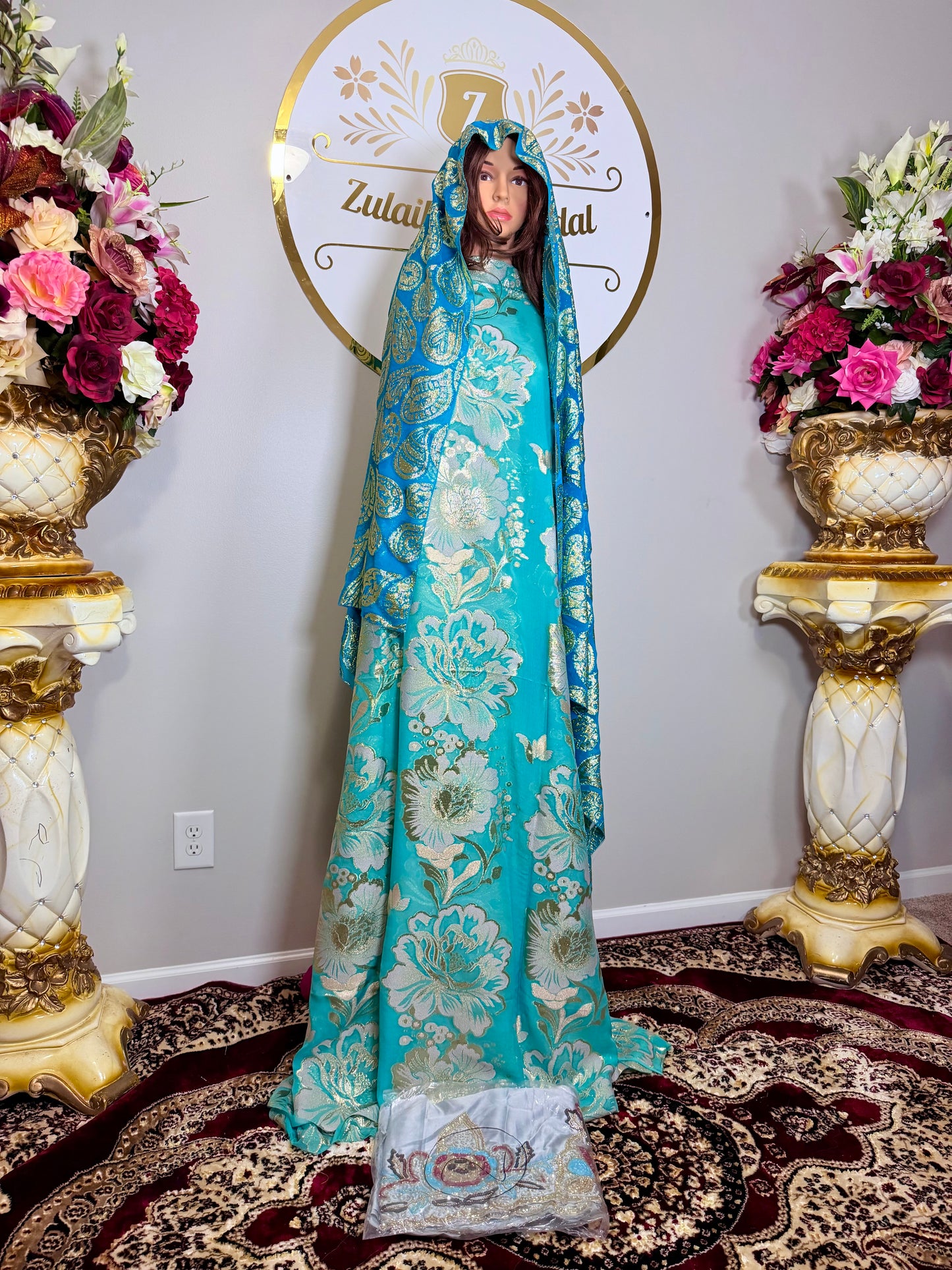 High Premium Metallic Silk French Fransawi Dirac Set-Teal Blue