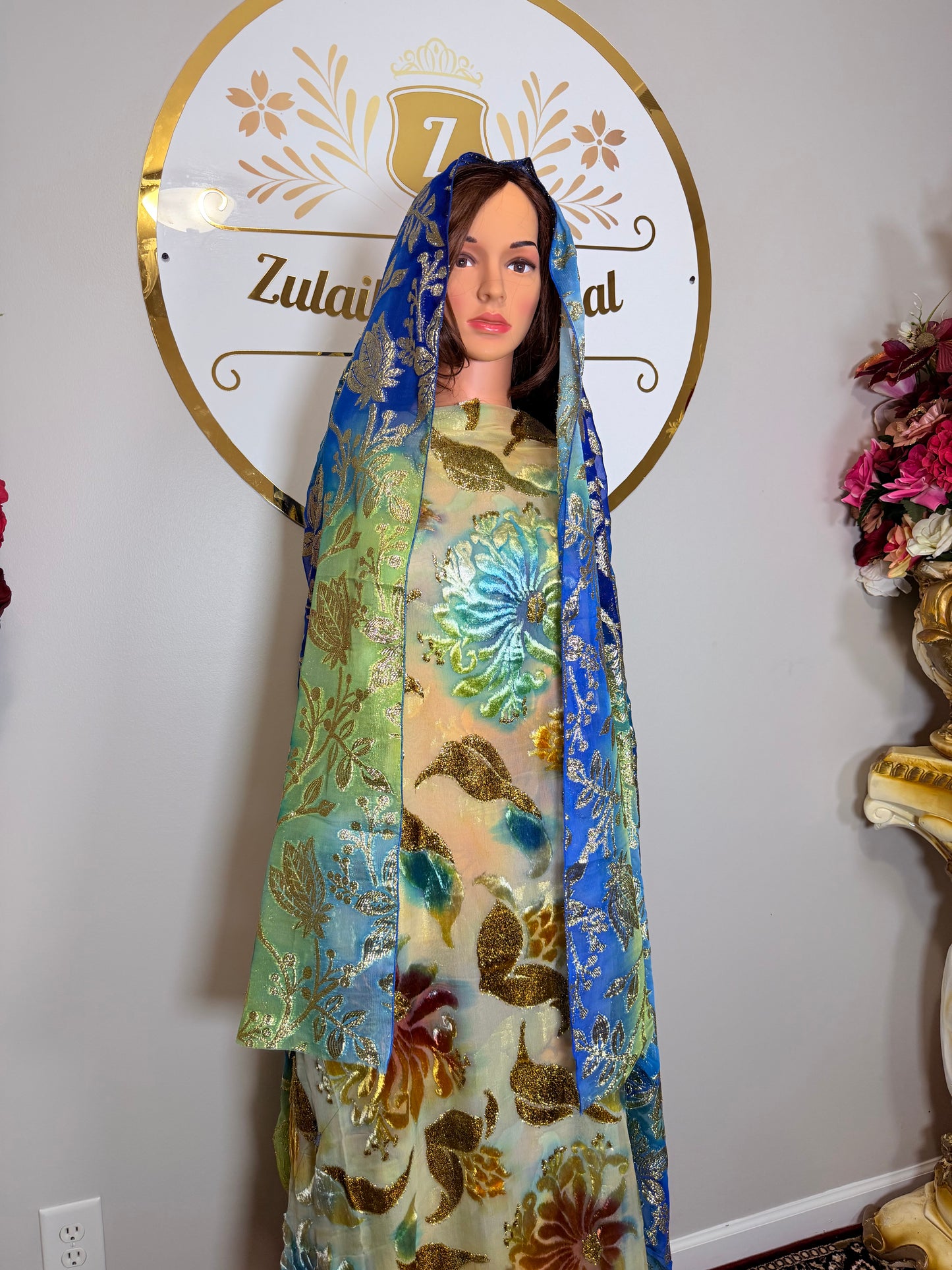 Luxury Maqbal Velvet Dirac Teal-Beige