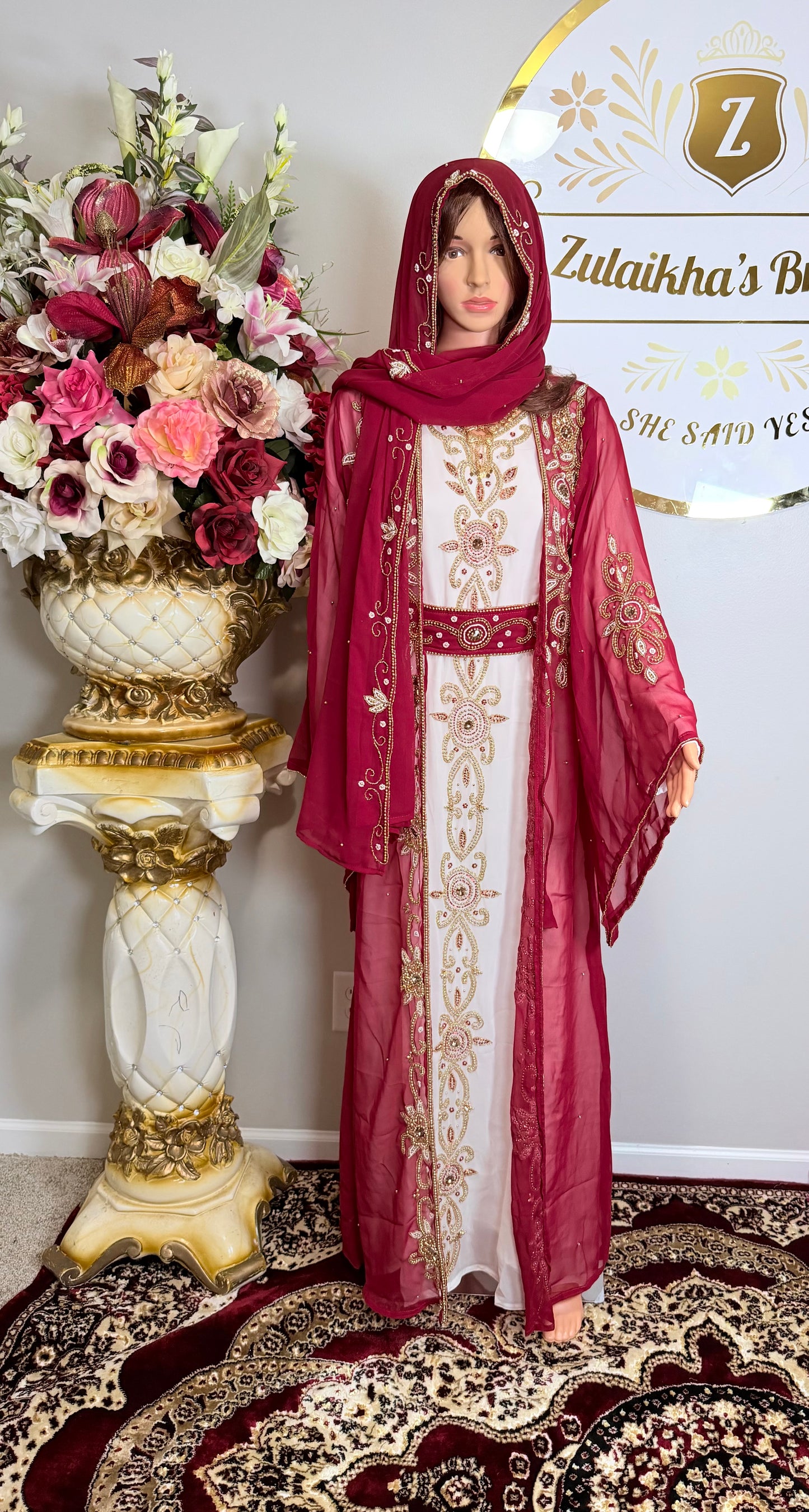 Luxury Moroccan Dubai Crystal Kaftan-Red