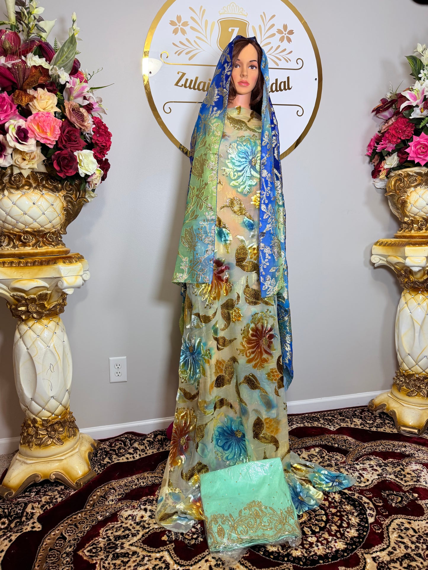 Luxury Maqbal Velvet Dirac Teal-Beige
