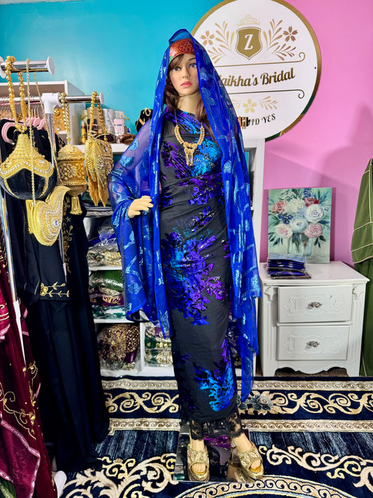 Sara Luxury Velvet Black/Blue Maqmal
