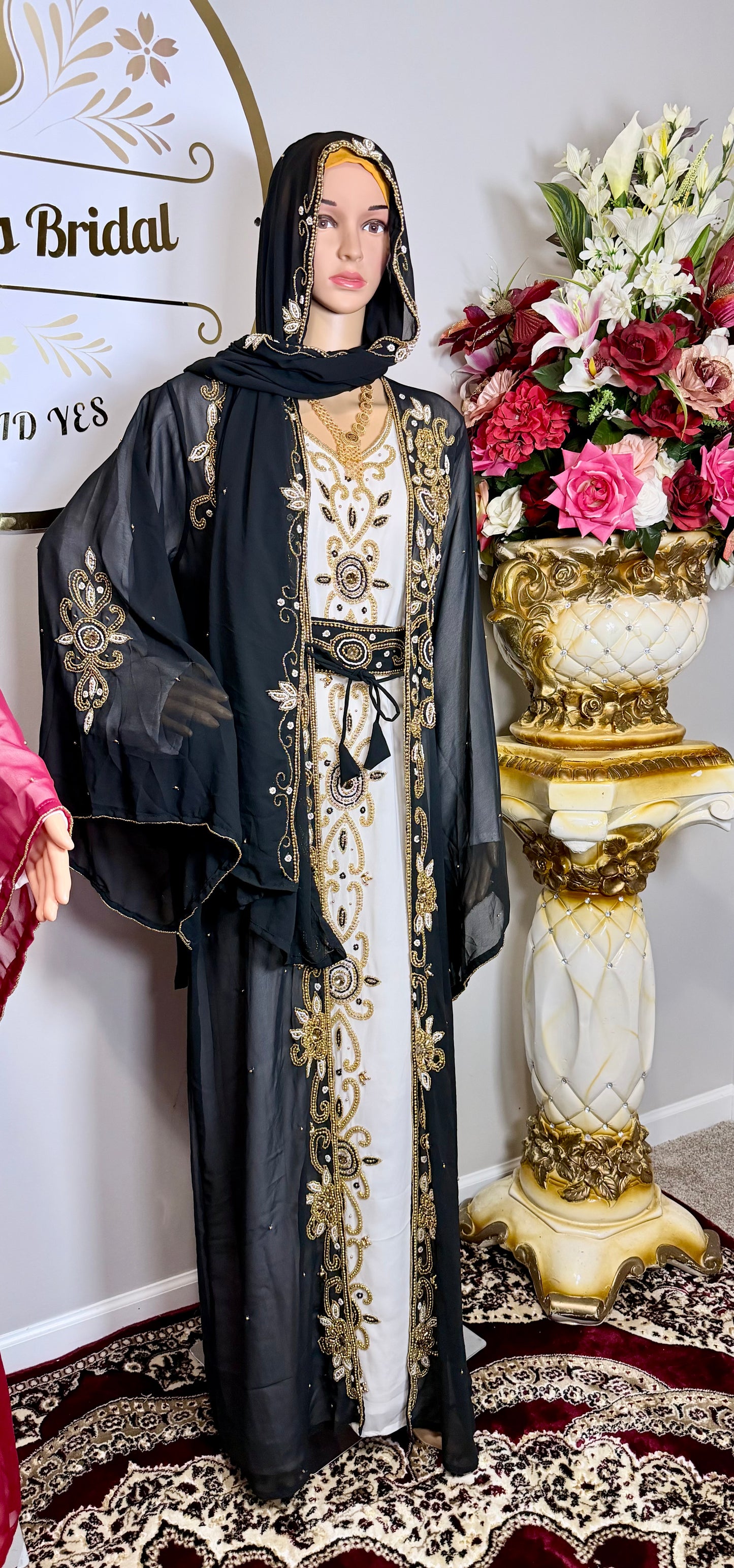 Luxury Moroccan Dubai Crystal Kaftan-Black