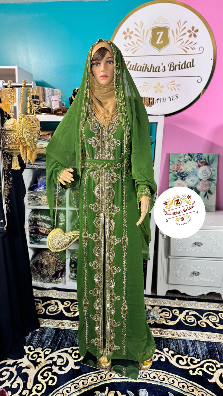 Hania Nikah Kaftan-Olive Green.
