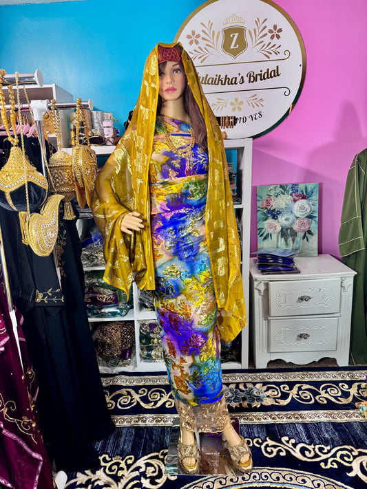 Khadija Luxury Velvet Rainbow/Gold Maqmal set