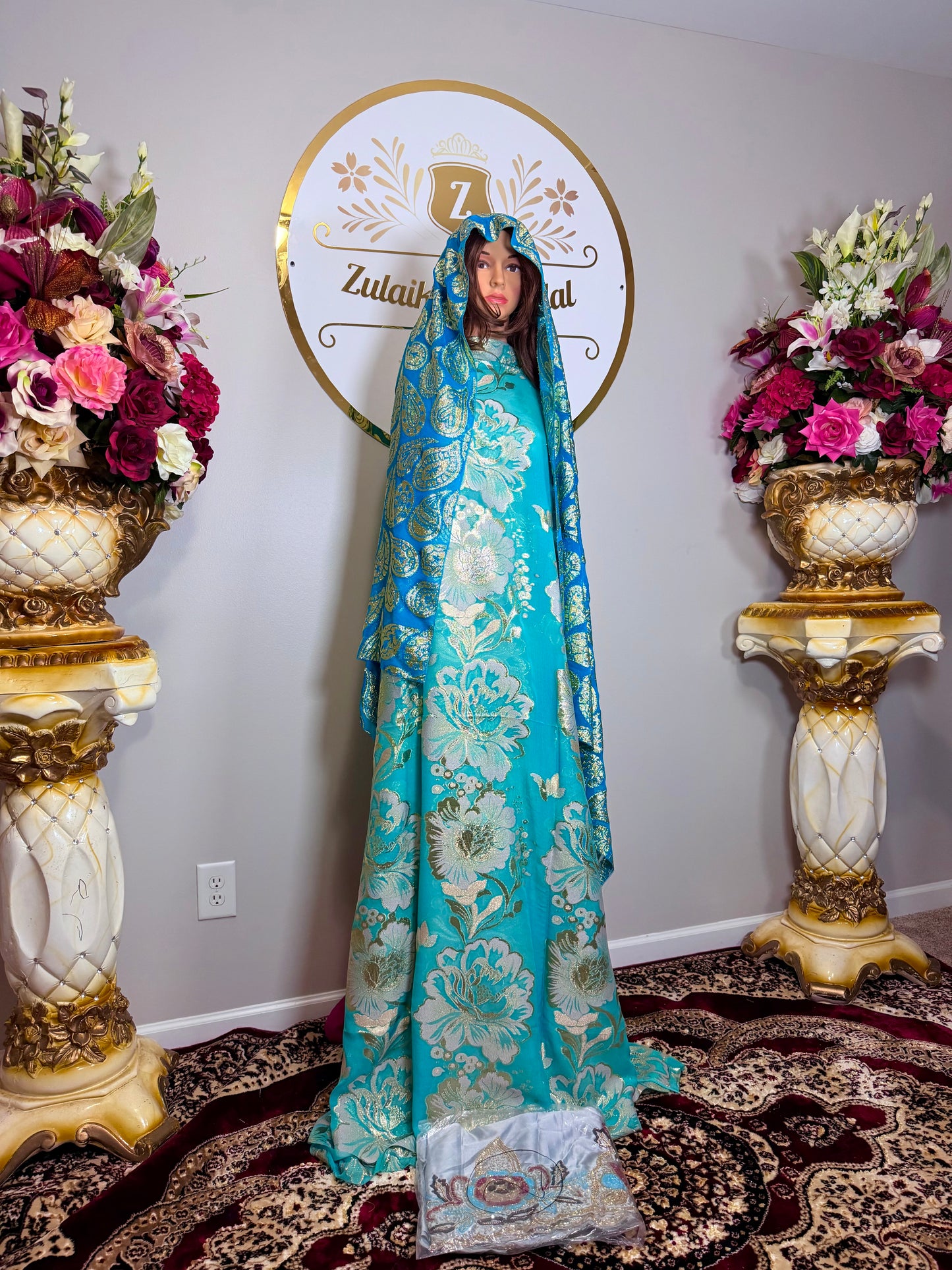 High Premium Metallic Silk French Fransawi Dirac Set-Teal Blue