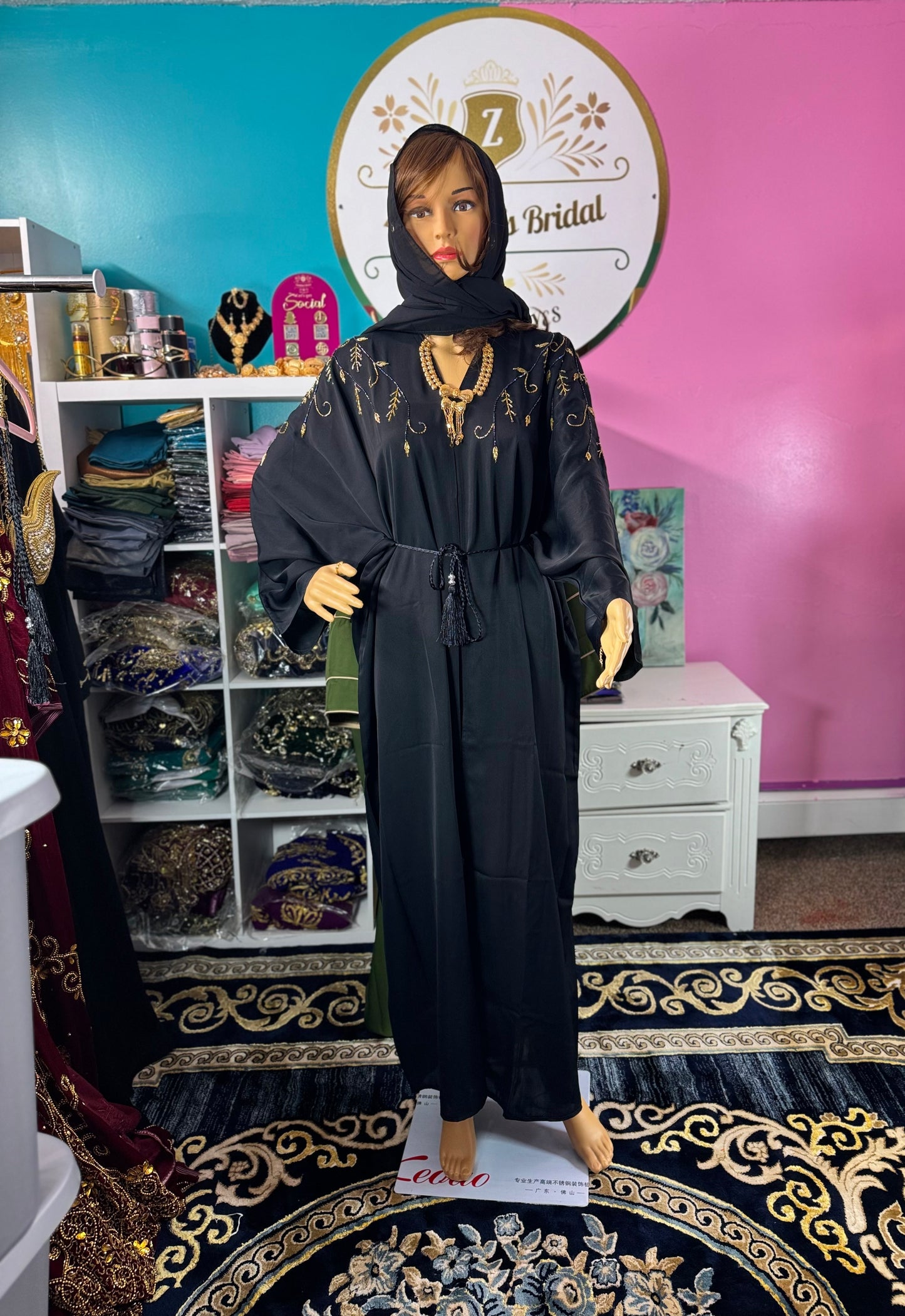 Dubai Open Black Stone Abaya (mother & daughter)