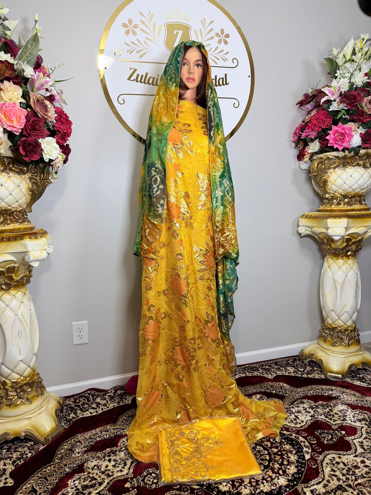 High Premium Metallic Silk French Fransawi Dirac Set-Yellow