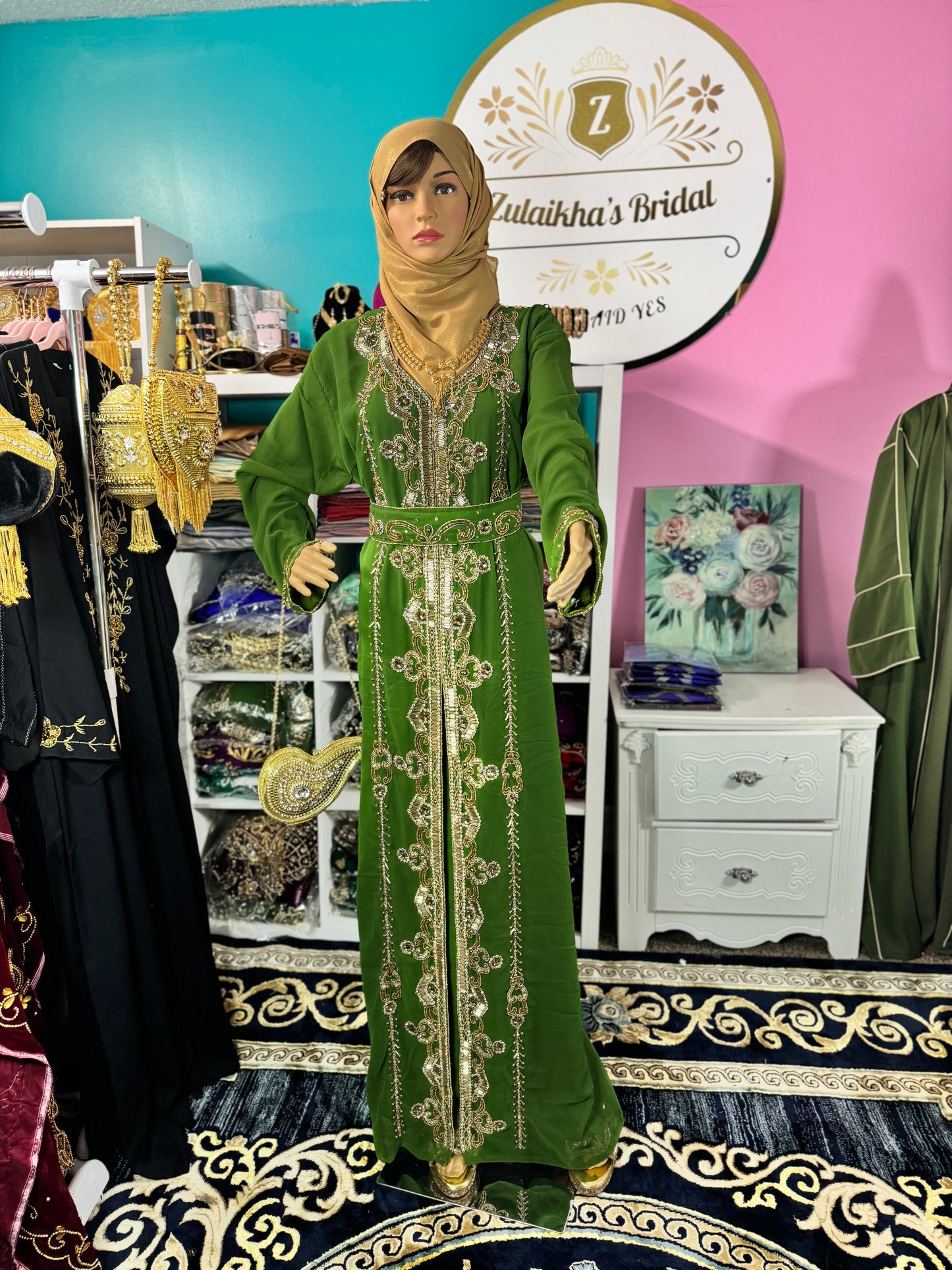 Hania Nikah Kaftan-Olive Green