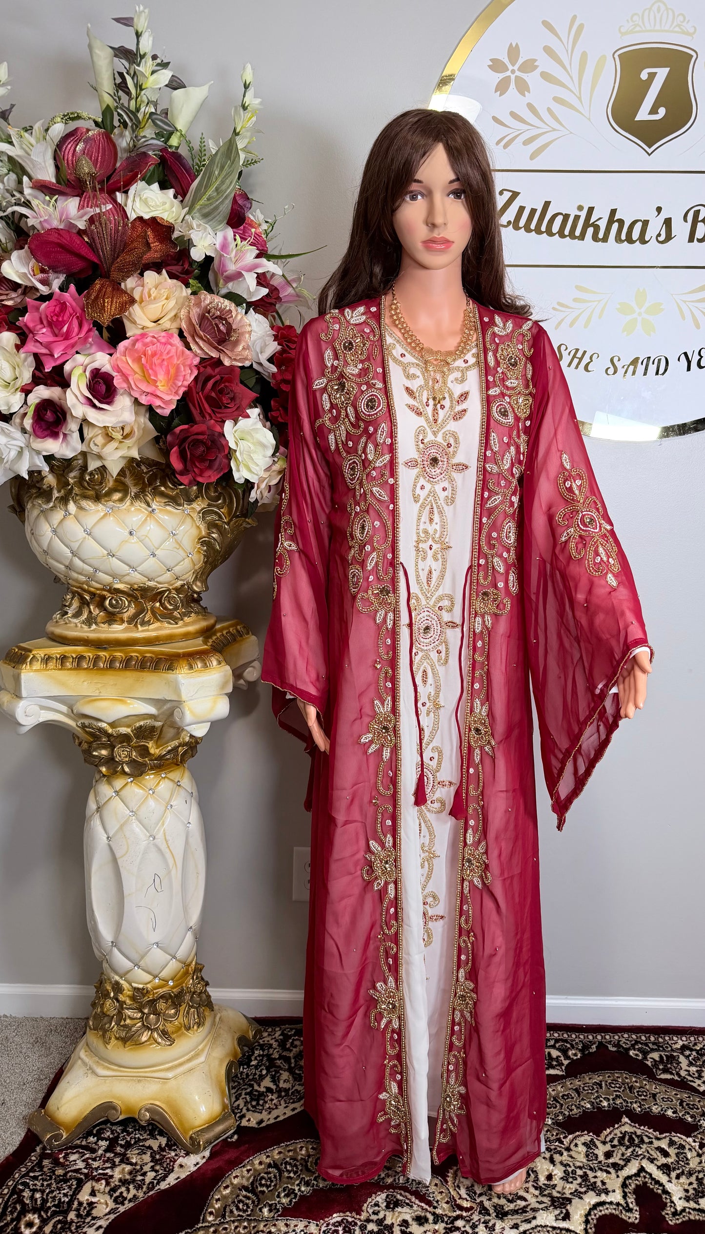 Luxury Moroccan Dubai Crystal Kaftan-Red