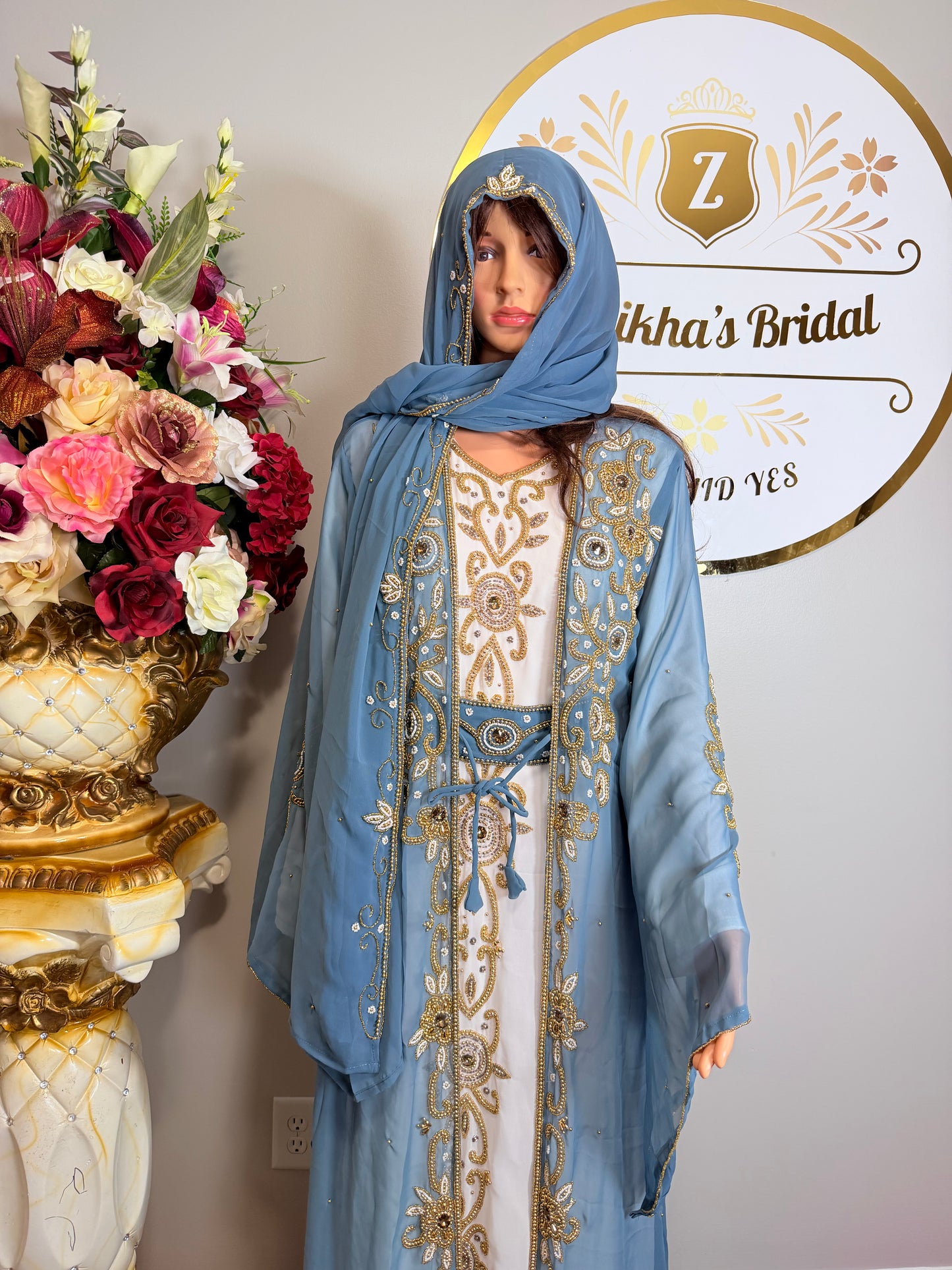 Luxury Moroccan Dubai Crystal Kaftan- Gray
