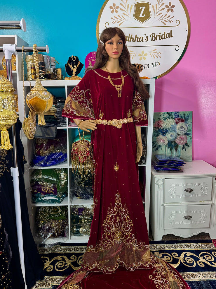 Velvet Hida Bridal Dirac set-Maroon.