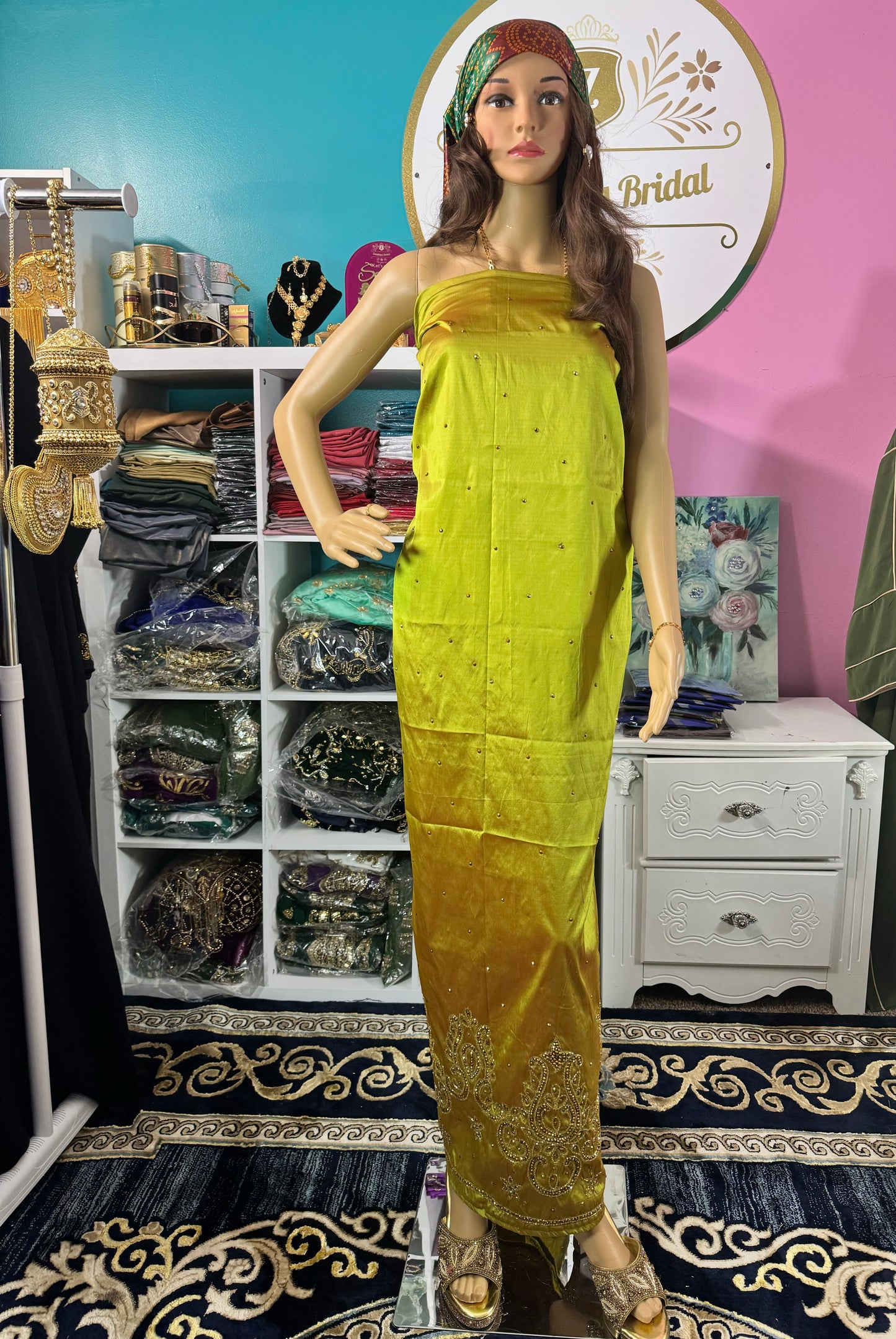 Sabrina Faransawi Luxury Teal/Golden Olive Green Dirac set