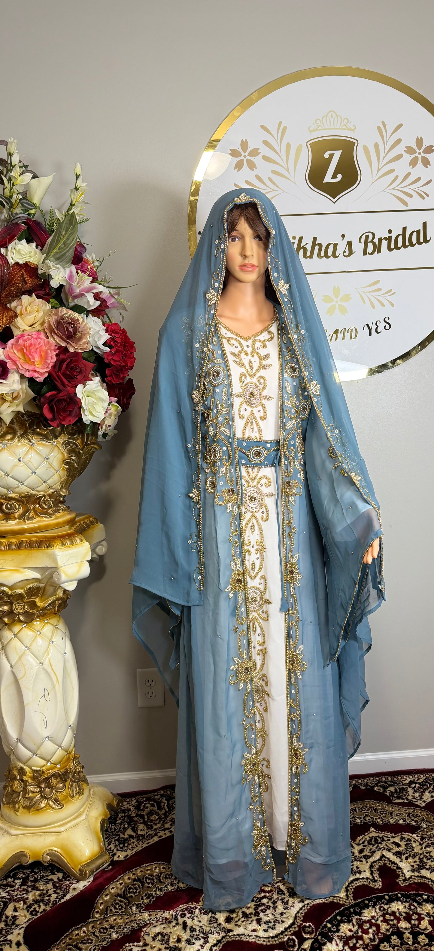 Luxury Moroccan Dubai Crystal Kaftan- Gray