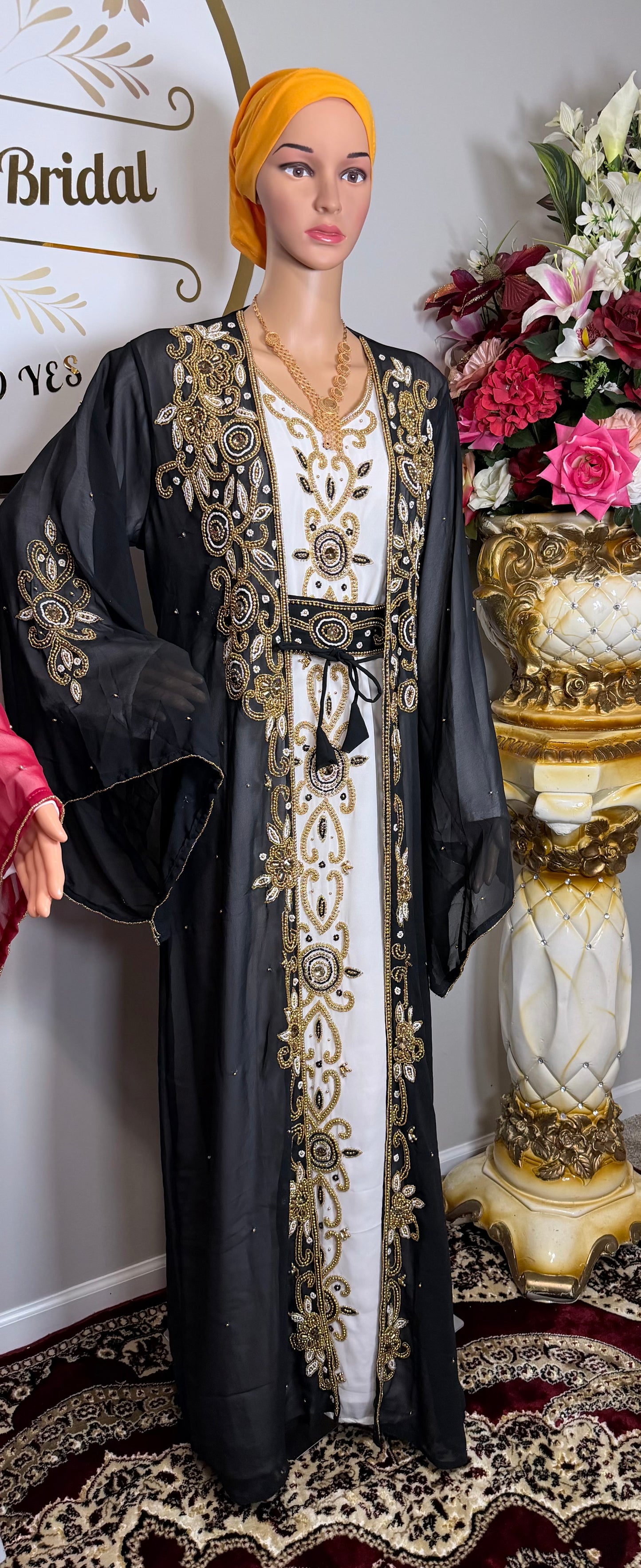 Luxury Moroccan Dubai Crystal Kaftan-Black