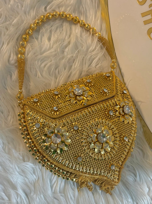 Gold Rhinestone Bridal Clutch Bag-5
