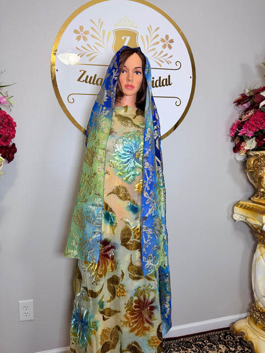 Luxury Maqbal Velvet Dirac Teal-Beige