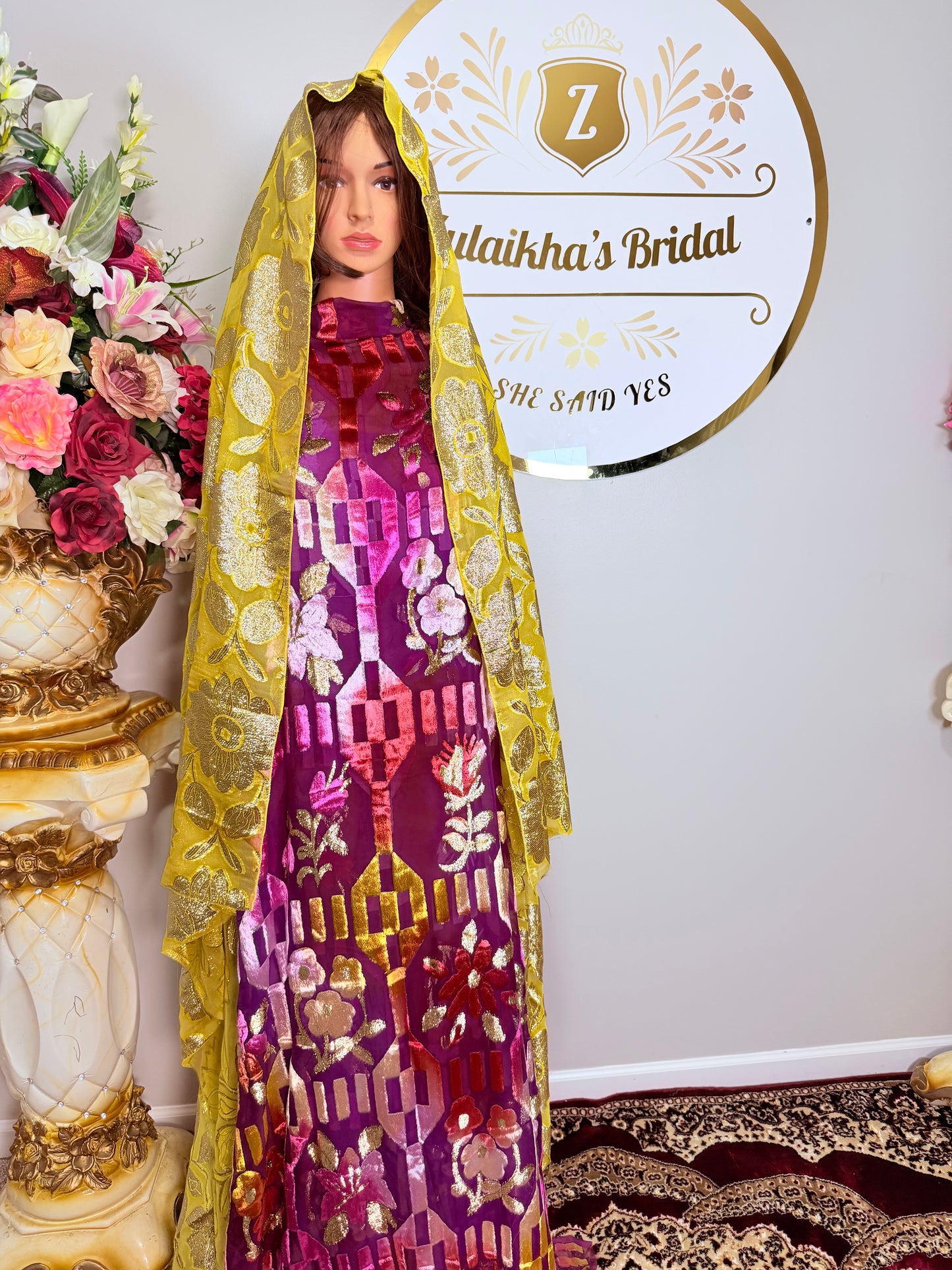 Luxury Maqbal Velvet Dirac Pink-Yellow